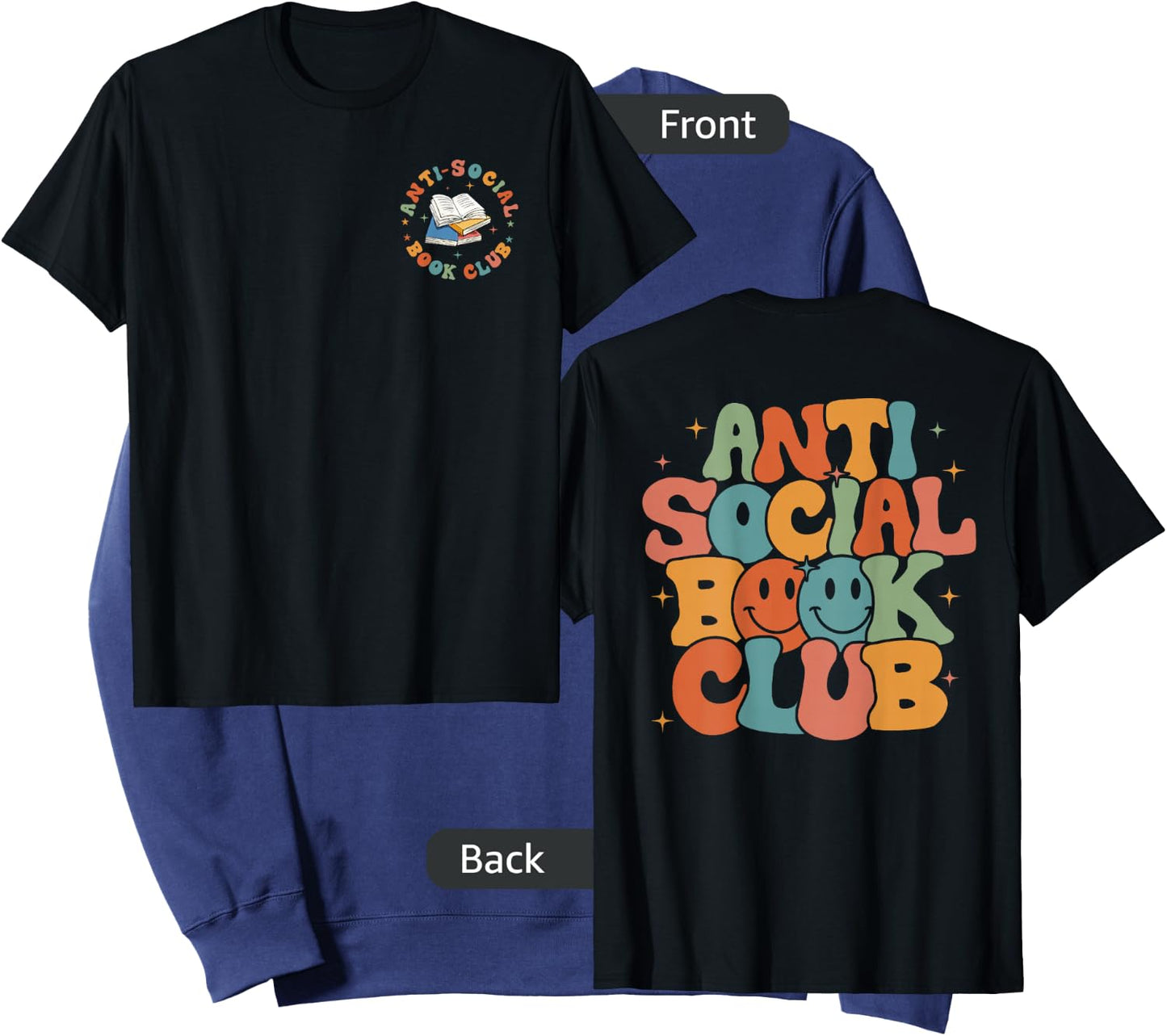 Anti-Social Book Club, Retro Introvert Reader (Front & Back) Sweatshirt - Sweatshirt | Navy