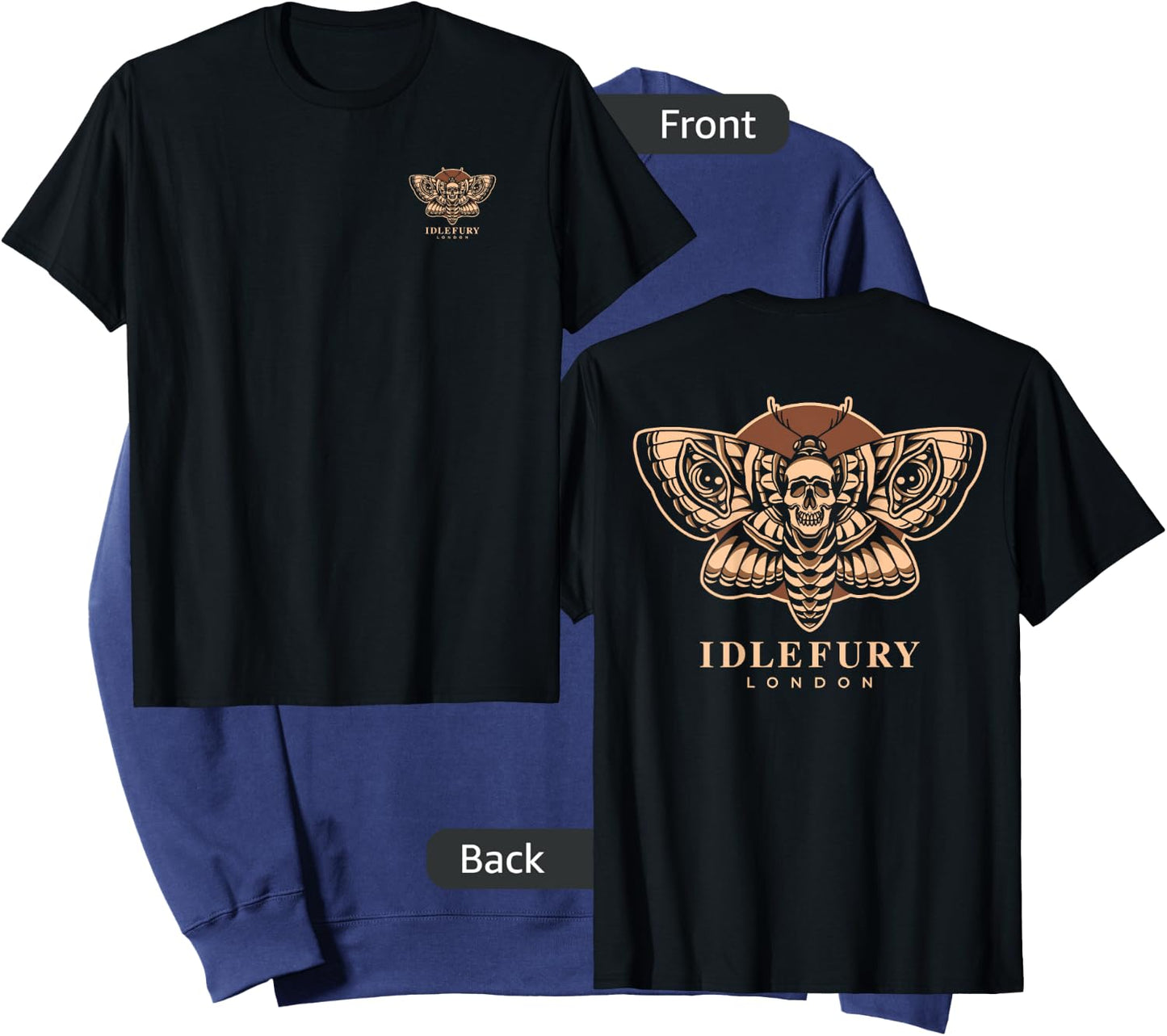 VIEW BACK PRINT Idle Fury Death Moth Skull Moth Butterfly Sweatshirt - Sweatshirt | Navy
