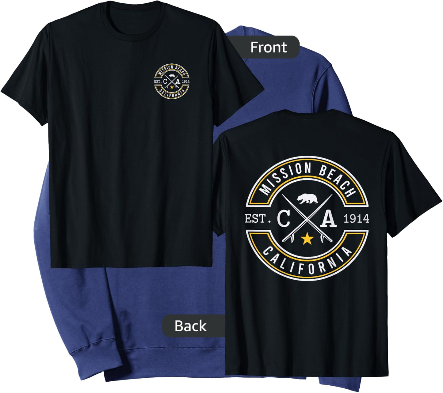 Mission Beach California CA Retro Surfer Beach Front & Back Men Women Sweatshirt - Sweatshirt | Navy