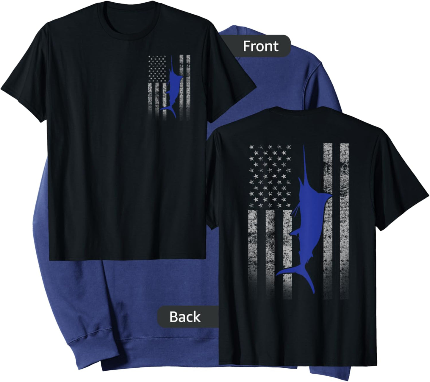 Two-Sided Marlin Flag Shirt - Blue Marlin on US Flag Sweatshirt - Sweatshirt | Navy