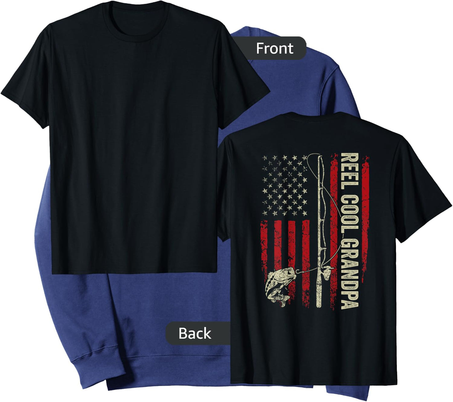 Reel Cool Grandpa Fishing American Flag Patriotic (On Back) Sweatshirt - Sweatshirt | Navy