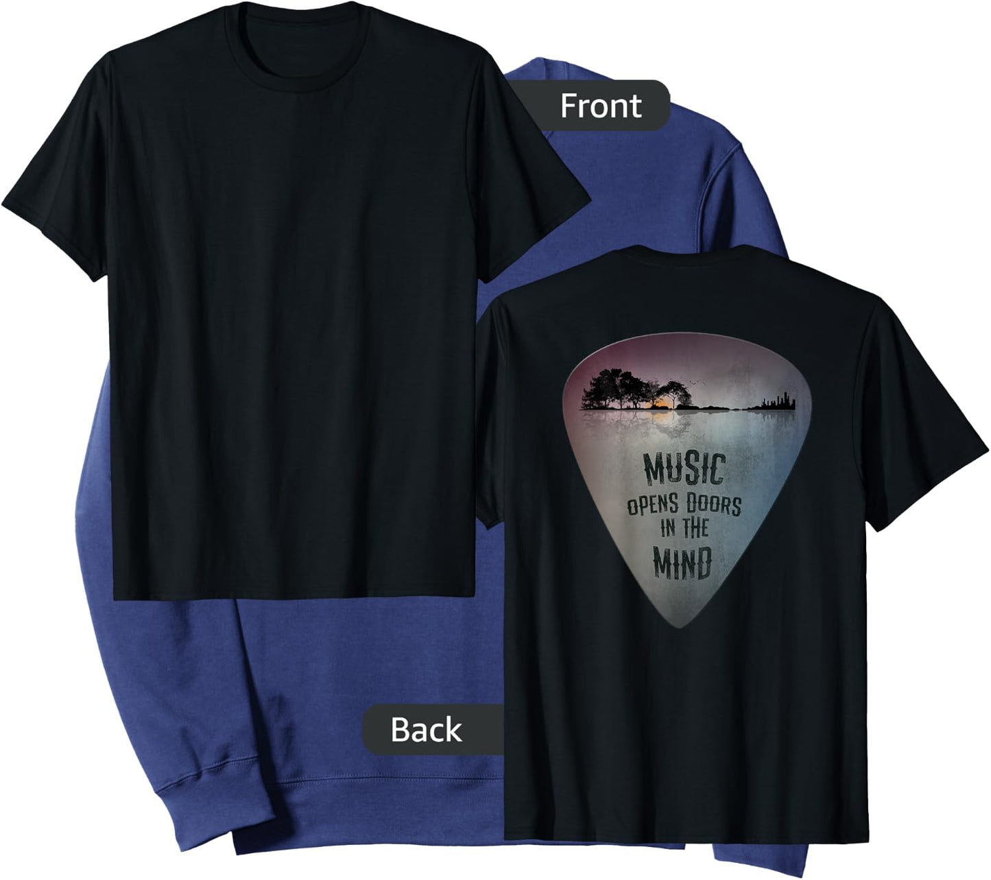 ON Back Distressed Guitar Pick Lake Reflections Music Guitar Small Sweatshirt - Sweatshirt | Navy