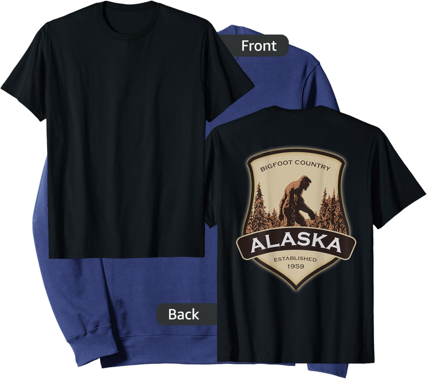 Printed On Back - Alaska with a Bigfoot or Sasquatch Sweatshirt - Sweatshirt | Navy