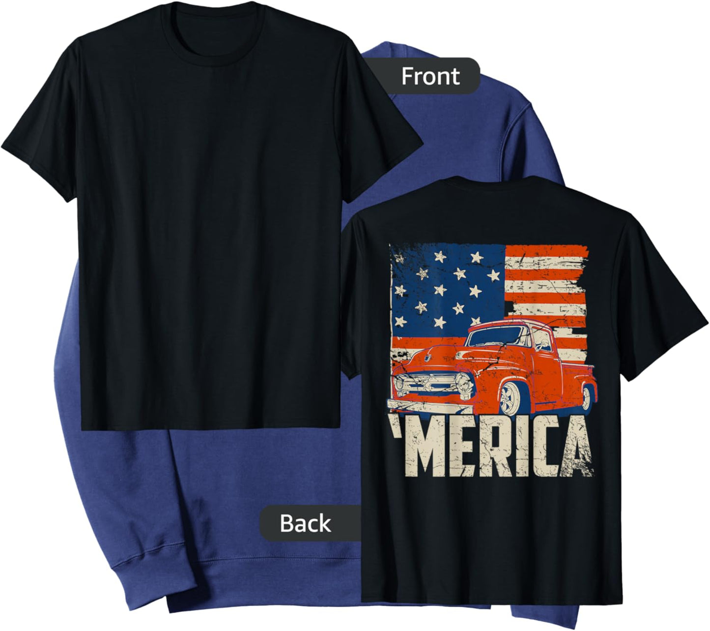 1953 Pickup truck and flag 'Merica shirt Classic truck Sweatshirt - Sweatshirt | Navy
