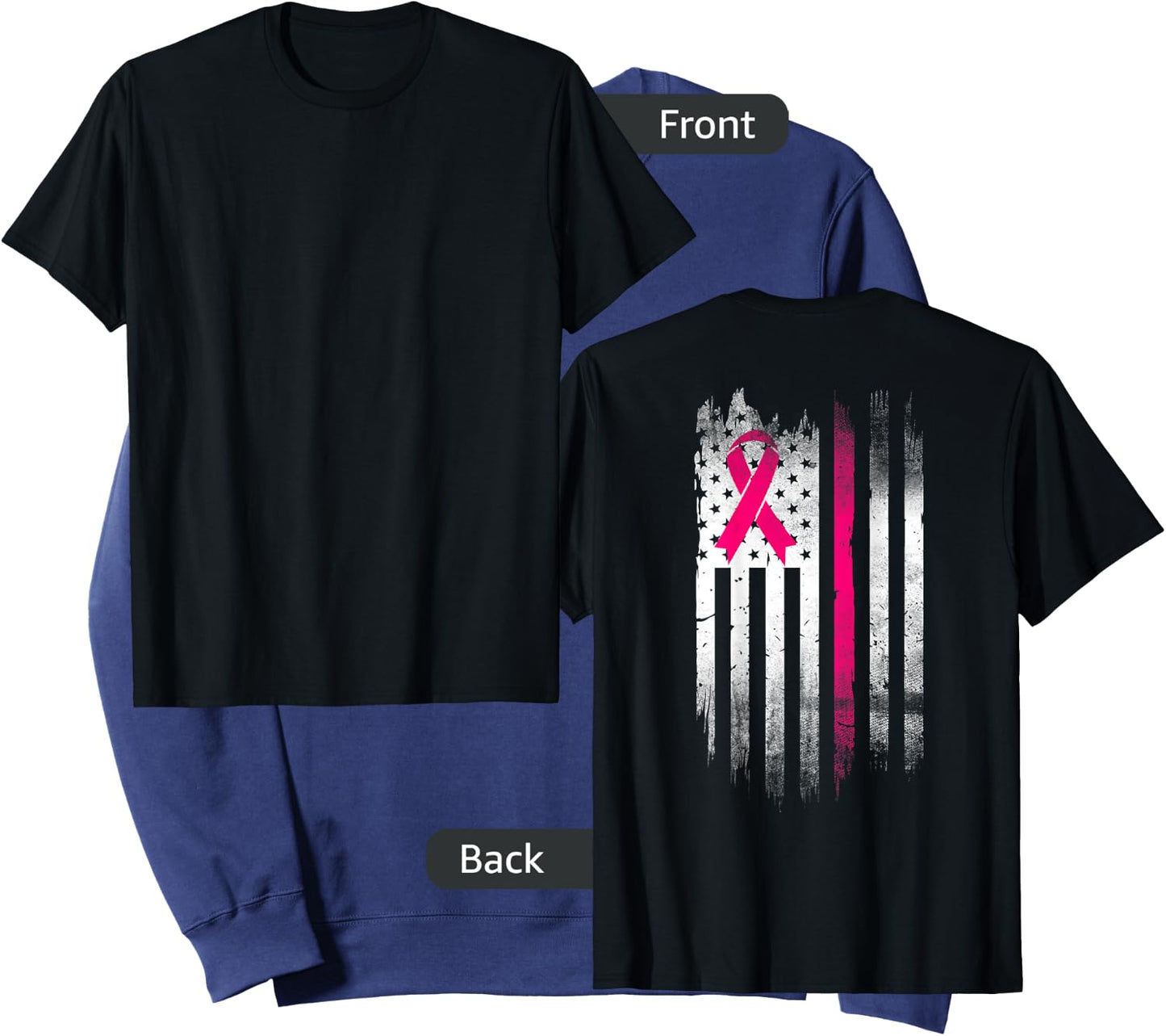 Breast Cancer Awareness Fight Pink Thing Ribbon USA flag Sweatshirt - Sweatshirt | Navy