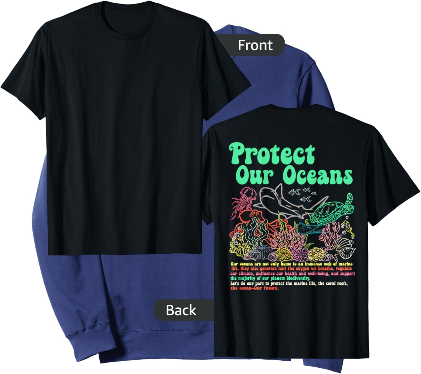 Respect The Locals, Protect Our Oceans Shark Surfing (Back) Sweatshirt - Sweatshirt | Navy