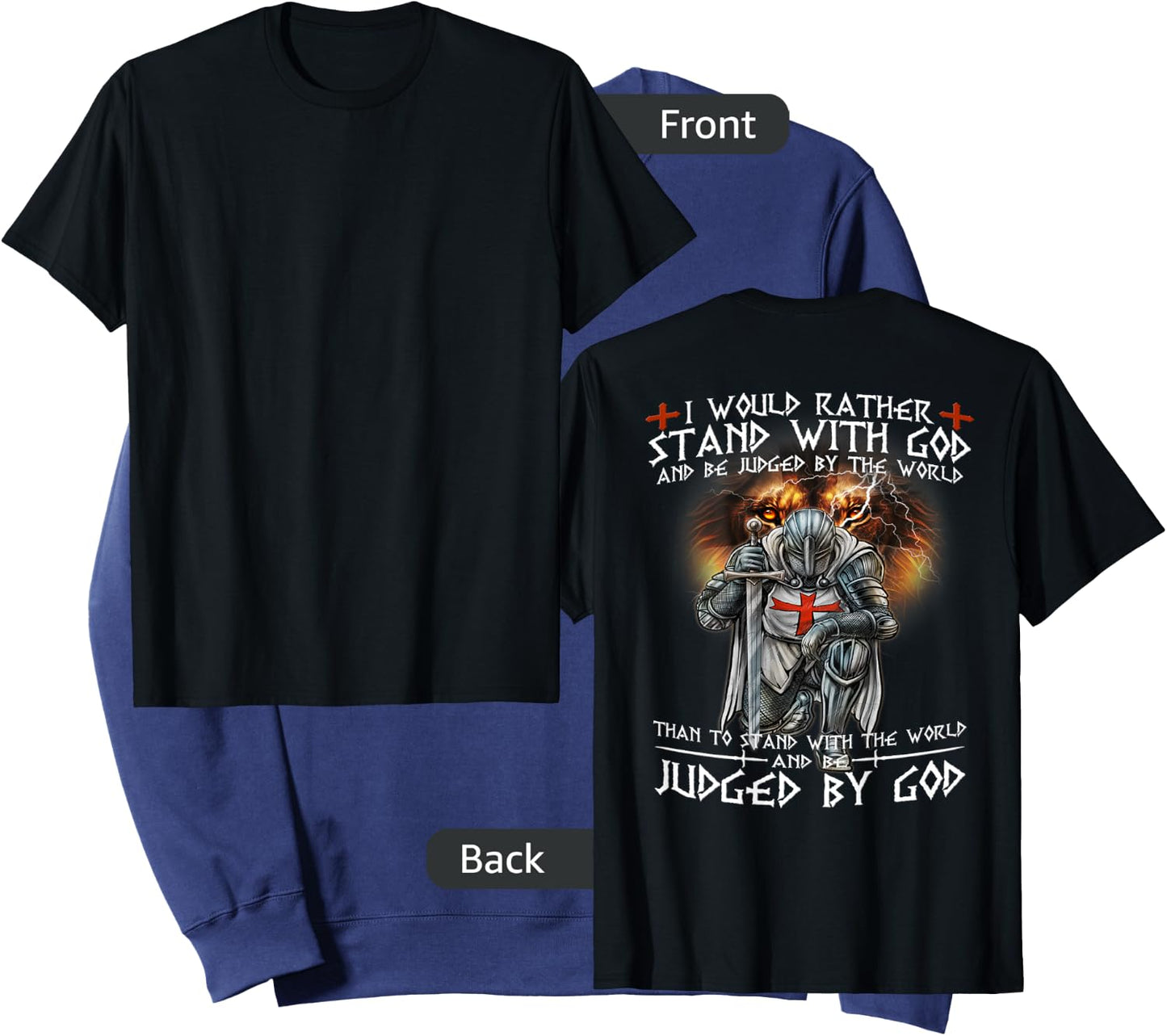 Kneeling Knight Templar Stand With God Religious BACKPRINT Sweatshirt - Sweatshirt | Navy
