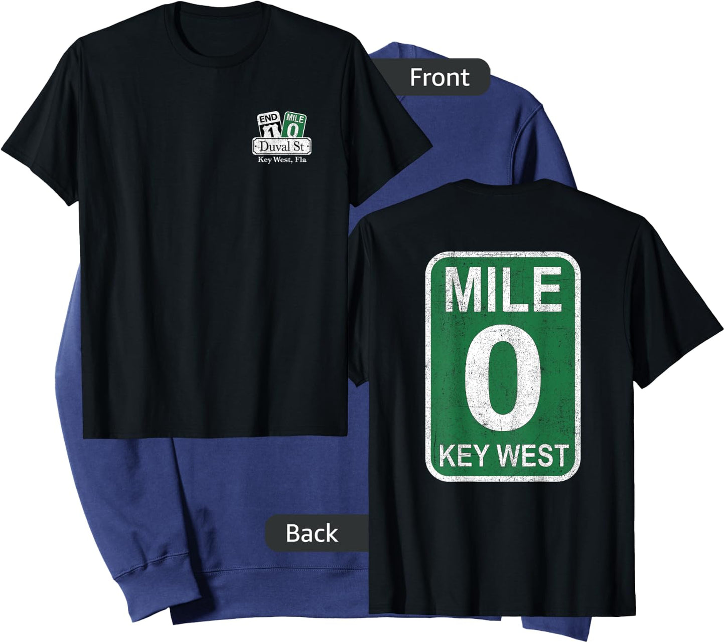 Key West Florida Mile 0 Duval St Souvenir Front Back Print Sweatshirt - Sweatshirt | Navy