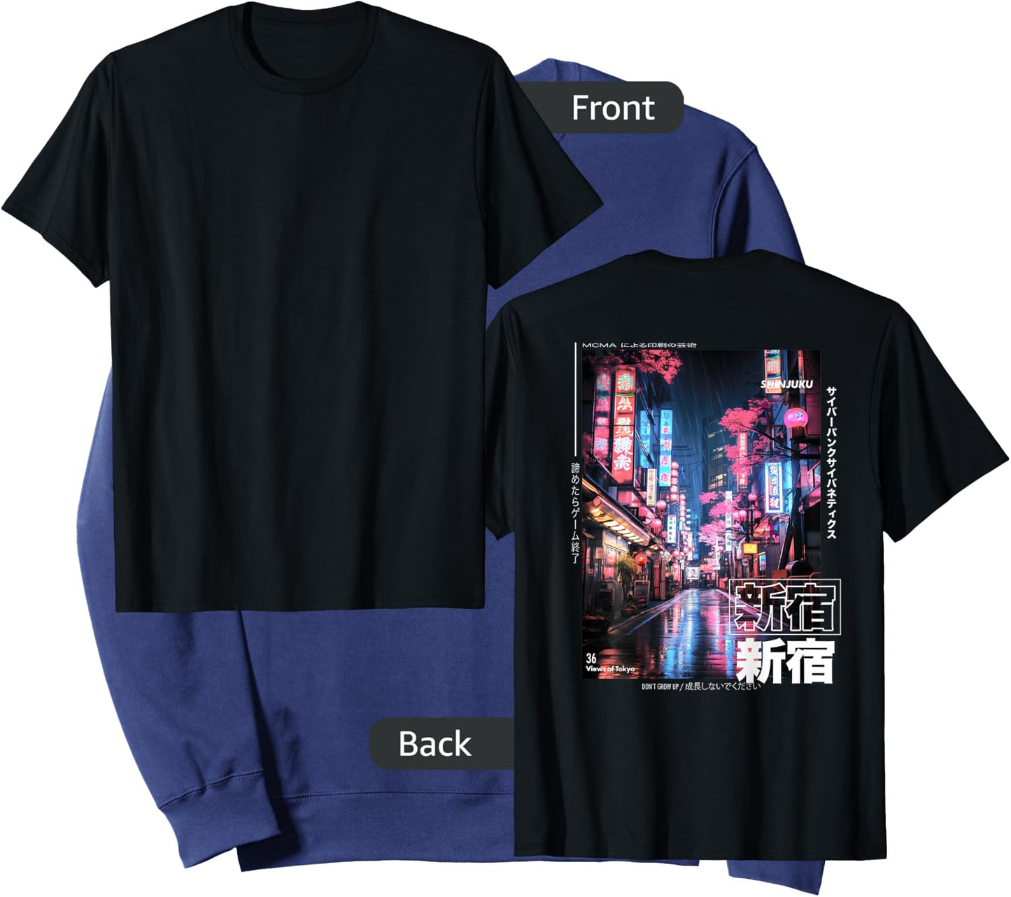 The Art of Print by MCMA - Digitally Enhanced Art Japanese Streetwear Retro Aesthetic Shinjuku Tokyo BACKPRINT Sweatshirt - Sweatshirt | Navy