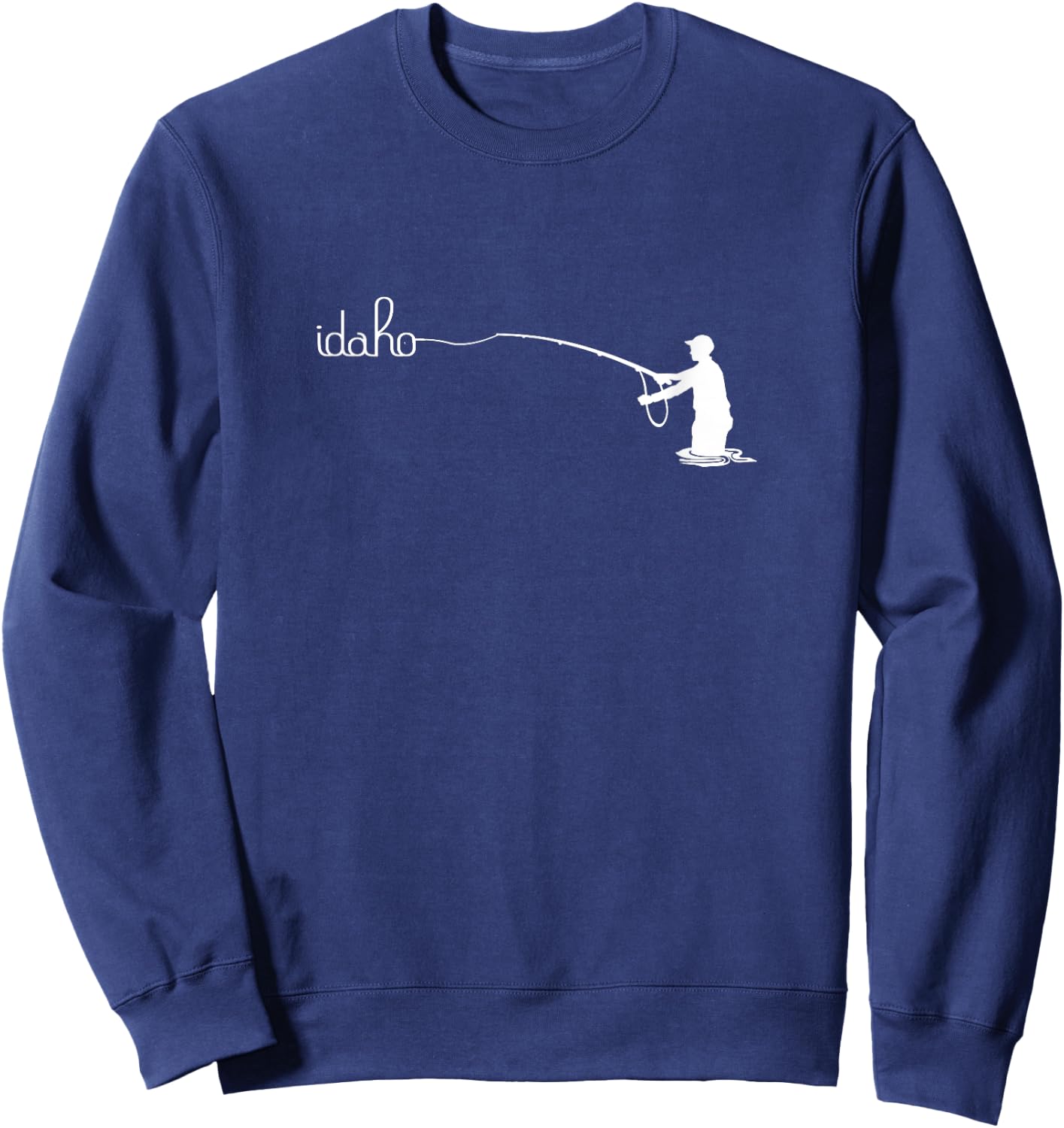 Fly Fish Idaho With White Text Trout Fishing Sweatshirt - Sweatshirt | Navy