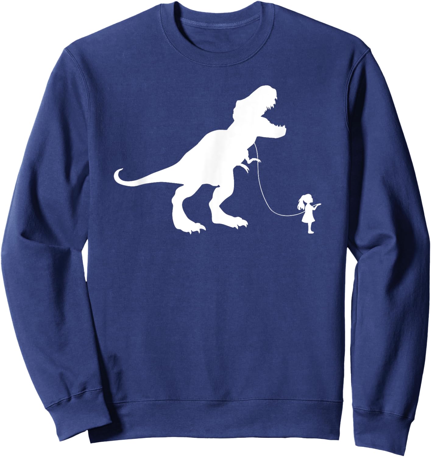 Funny TRex Pet Dinosaur Meme | Girl Walking TREX on a Leash Sweatshirt - Sweatshirt | Navy
