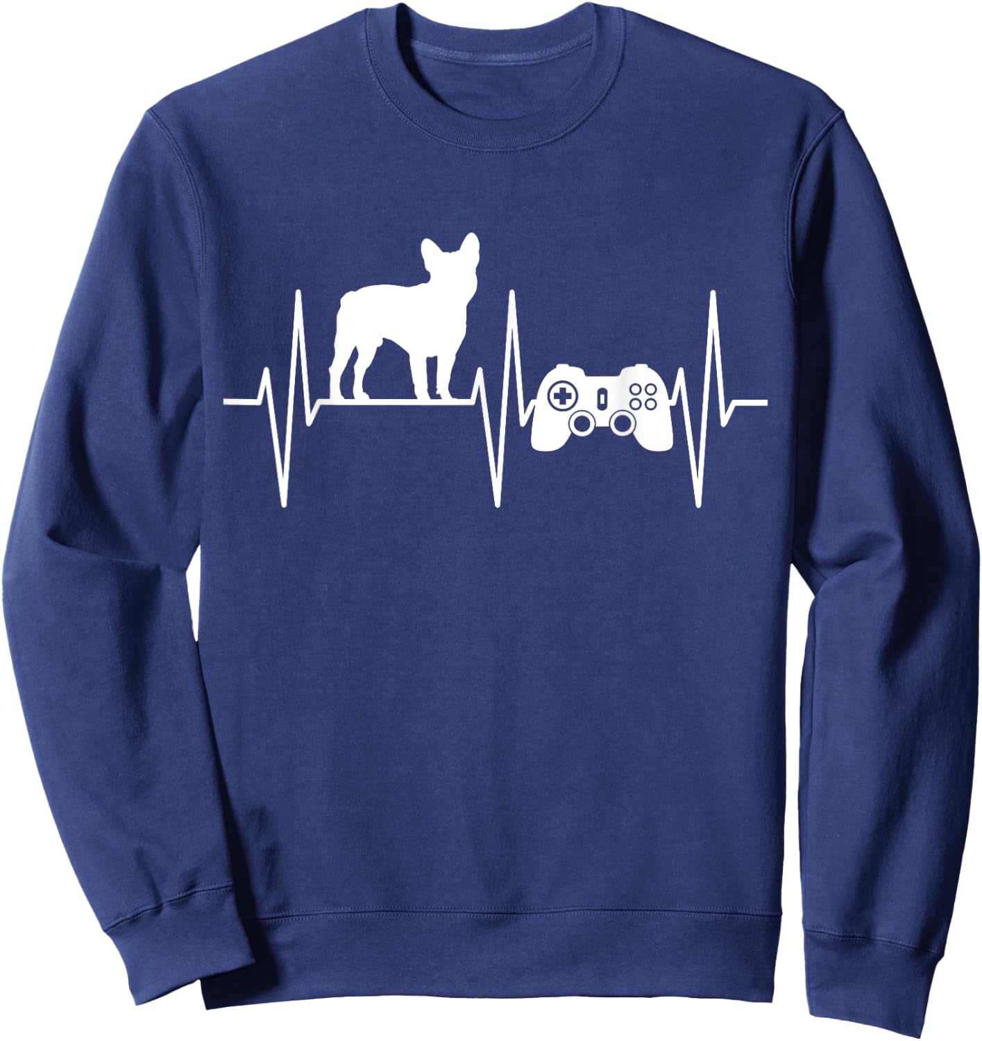 French Bulldog Shirt Gamer Video Gaming EKG Bulldog Lover Women Kids Sweatshirt - Sweatshirt | Navy