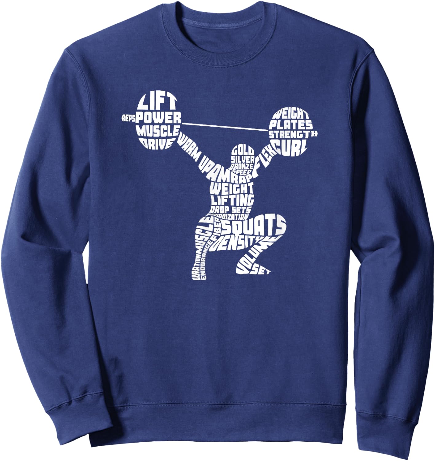 Weightlifting Typography Fitness Gym Word Art Sweatshirt - Sweatshirt | Navy