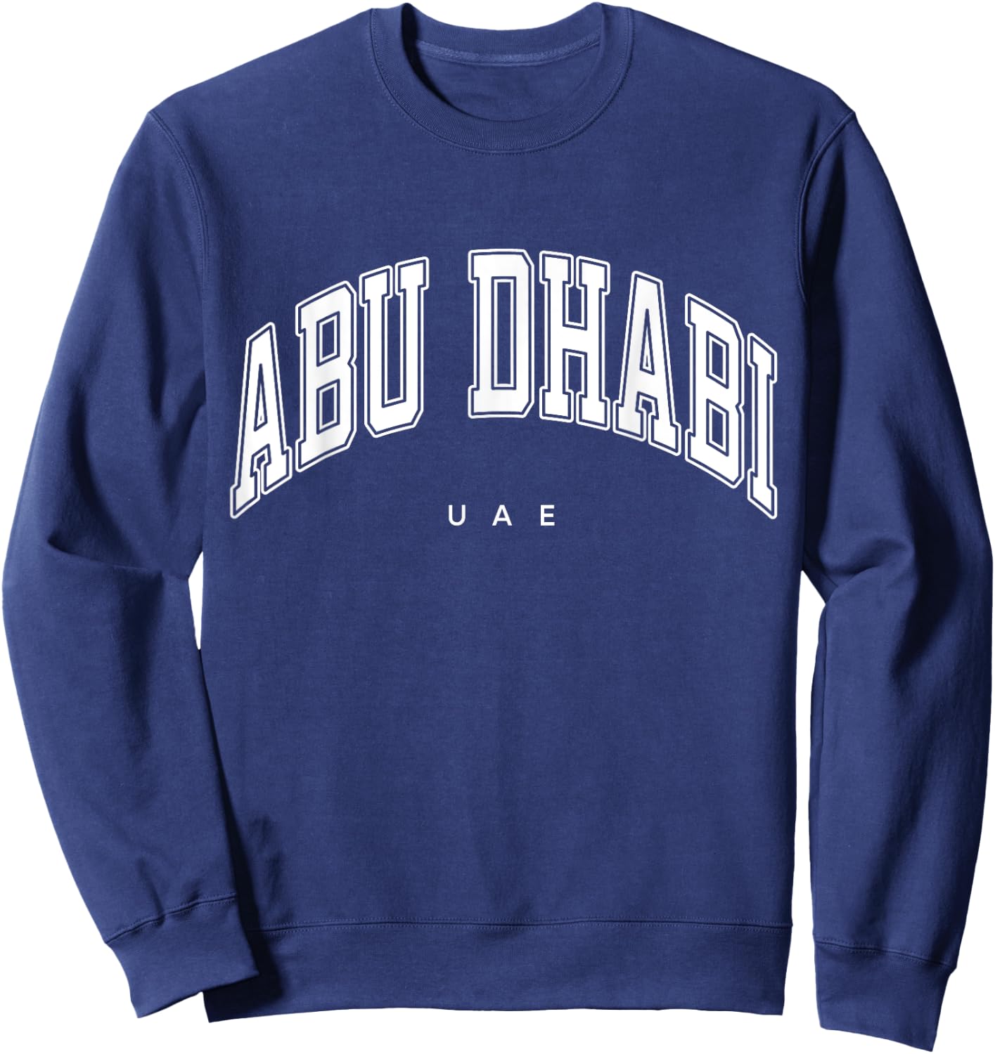 Abu Dhabi UAE Varsity Style White Text Sweatshirt - Sweatshirt | Navy