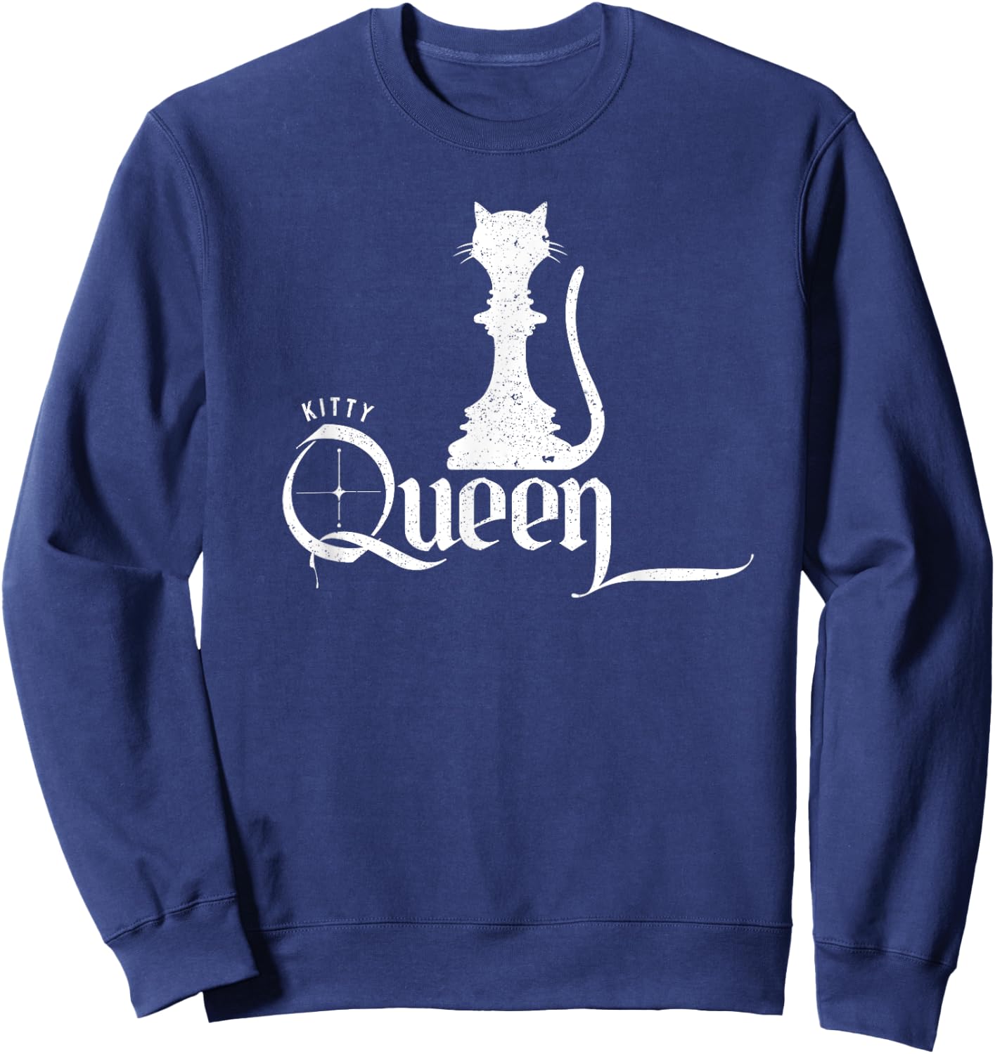 Classic Chess and Cat Design, kitty, Queen and Sweatshirt - Sweatshirt | Navy