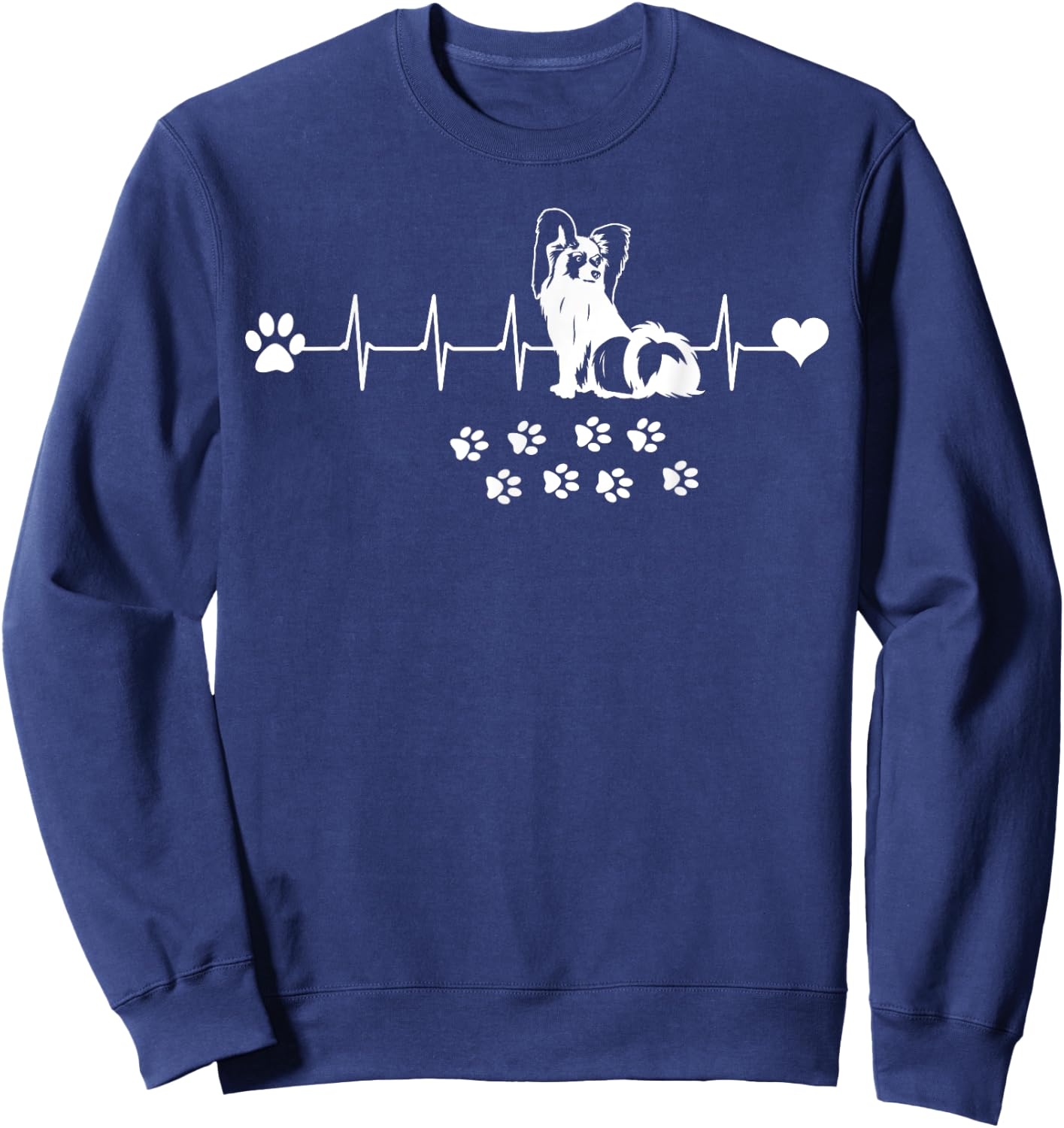 Papillon Dog Paw Heartbeat Spaniel Breed Fur Parent Trainer Men Women Kids Sweatshirt - Sweatshirt | Navy