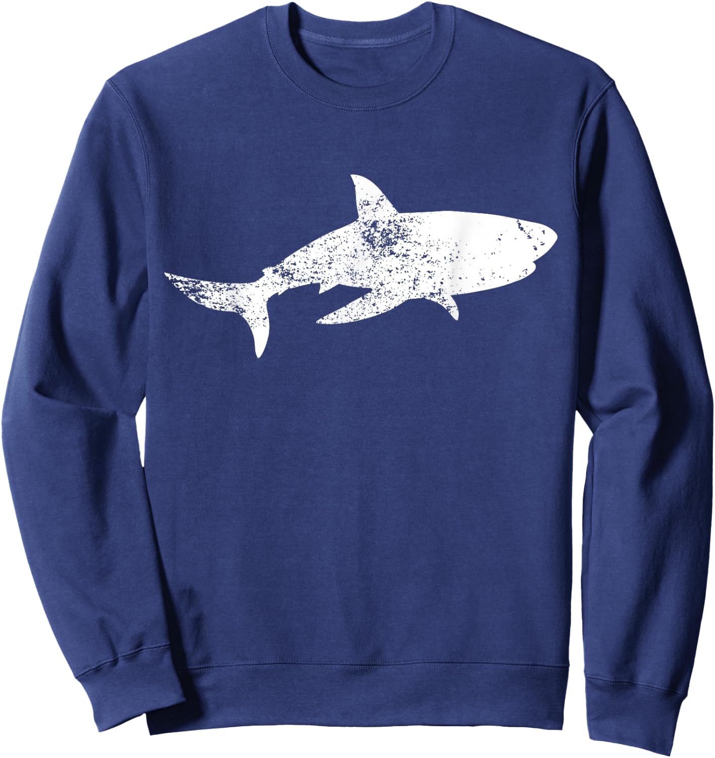 Grunge Great White Shark Print - Vintage Shark Sweatshirt - Sweatshirt | Navy