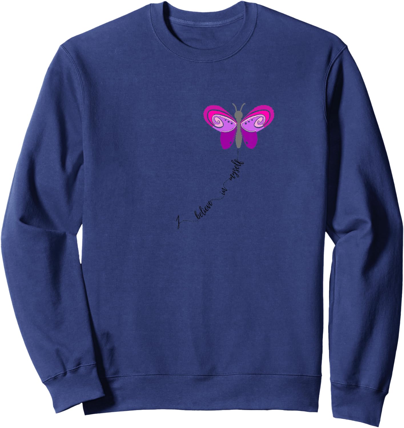 I believe in Myself wording carried by a Pink Butterfly Sweatshirt - Sweatshirt | Navy