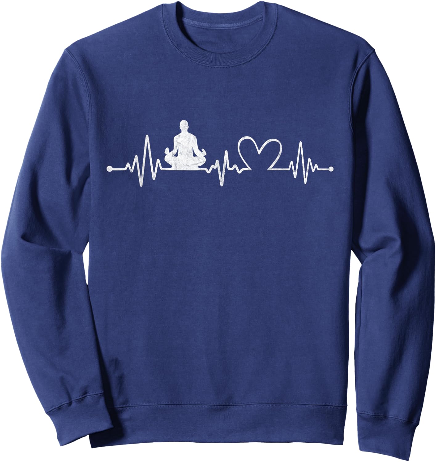 Distressed Yoga With Heartbeat Graphic Yoga Lover Sweatshirt - Sweatshirt | Navy