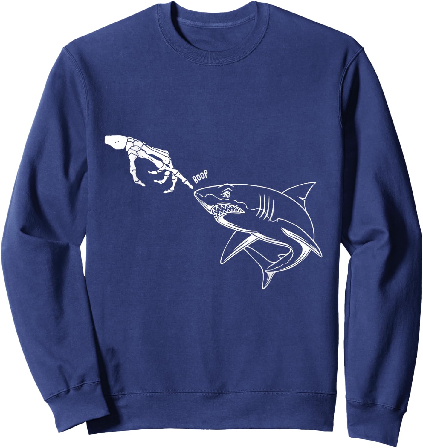 Shark Black Lover Skeleton Hand Boop Funny Halloween Sweatshirt - Sweatshirt | Navy