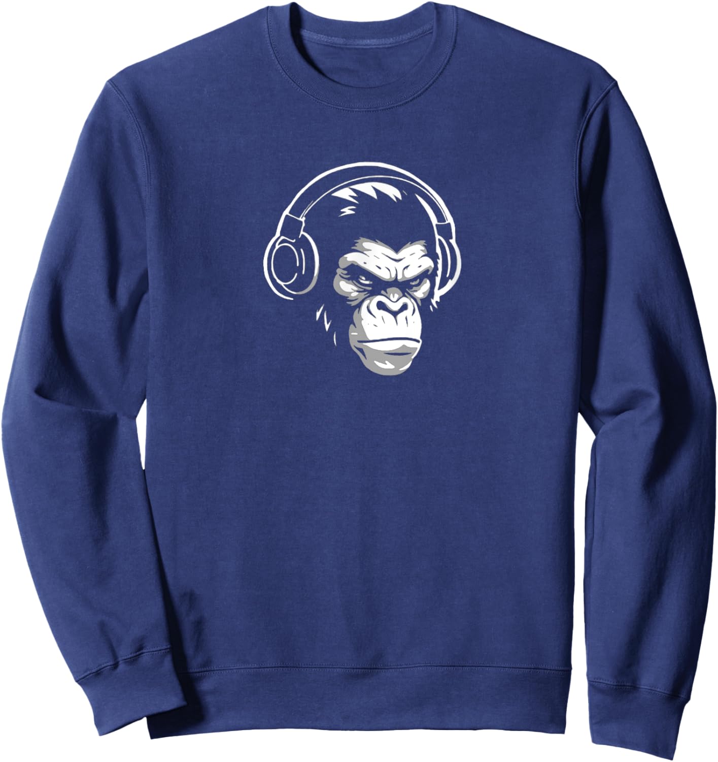 Intense Chimp & Headphones Chimpanzee Wildlife Lover Sweatshirt - Sweatshirt | Navy