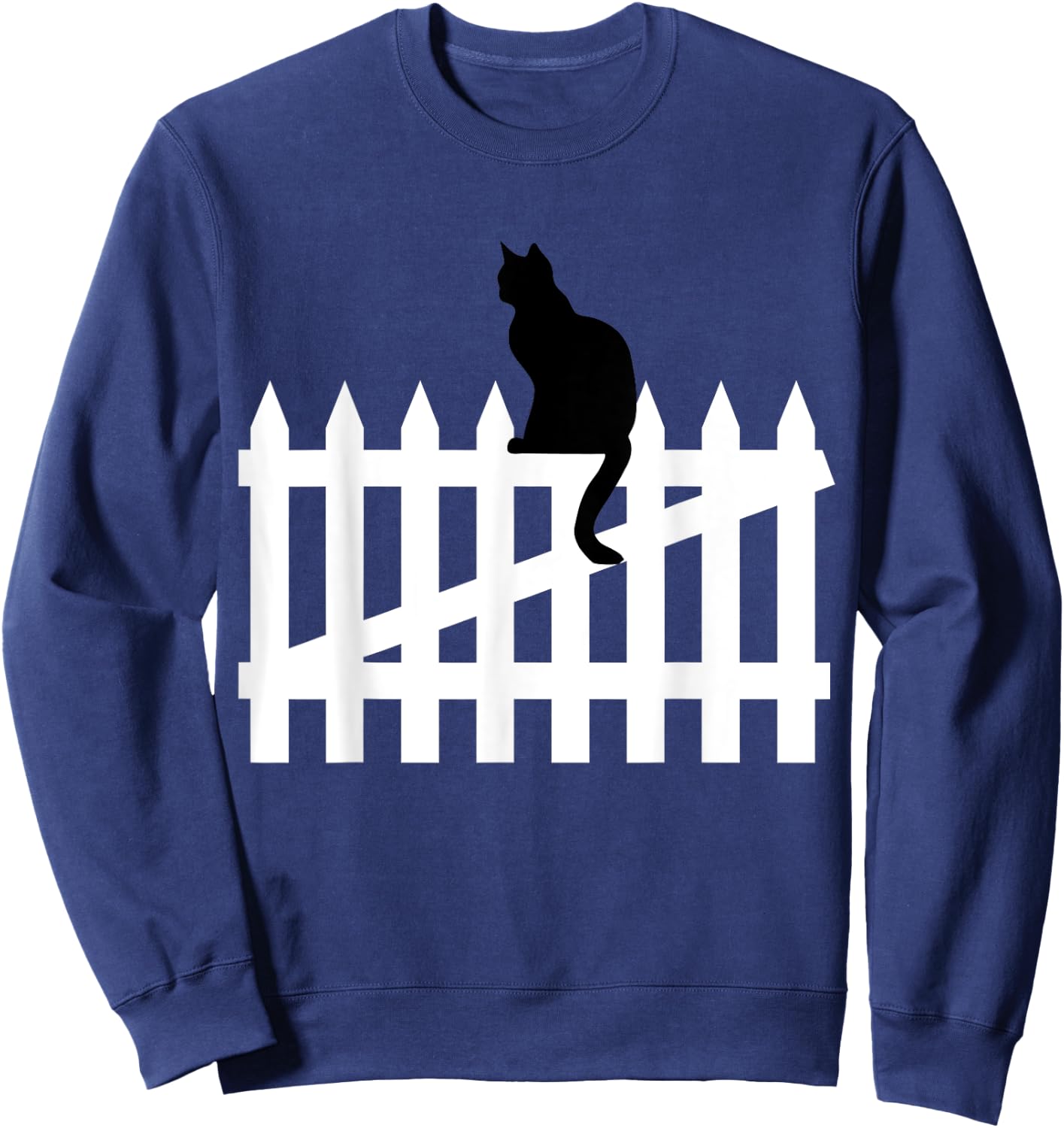 Black Cat on a White Picket Fence Women Kids Sweatshirt - Sweatshirt | Navy