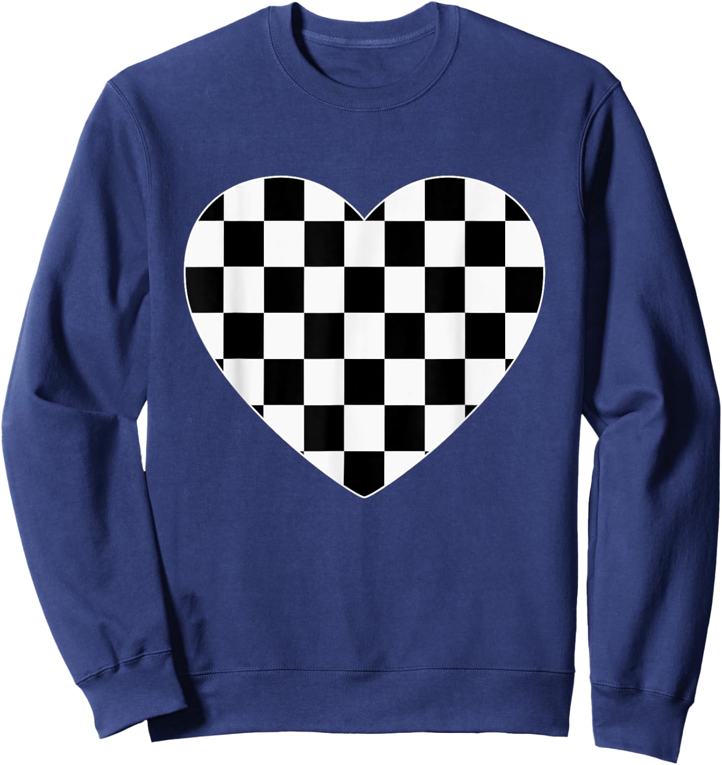 Checkered Love Heart Black White Cute Chess Game Women Men Sweatshirt - Sweatshirt | Navy
