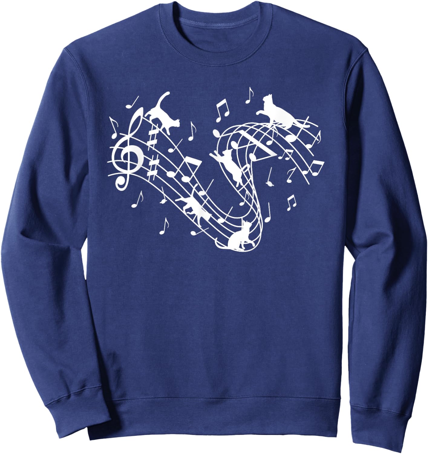 Cute Cat Lover Kitty Playing Music Note Clef Musician Music Men Women Girls Kids Sweatshirt - Sweatshirt | Navy