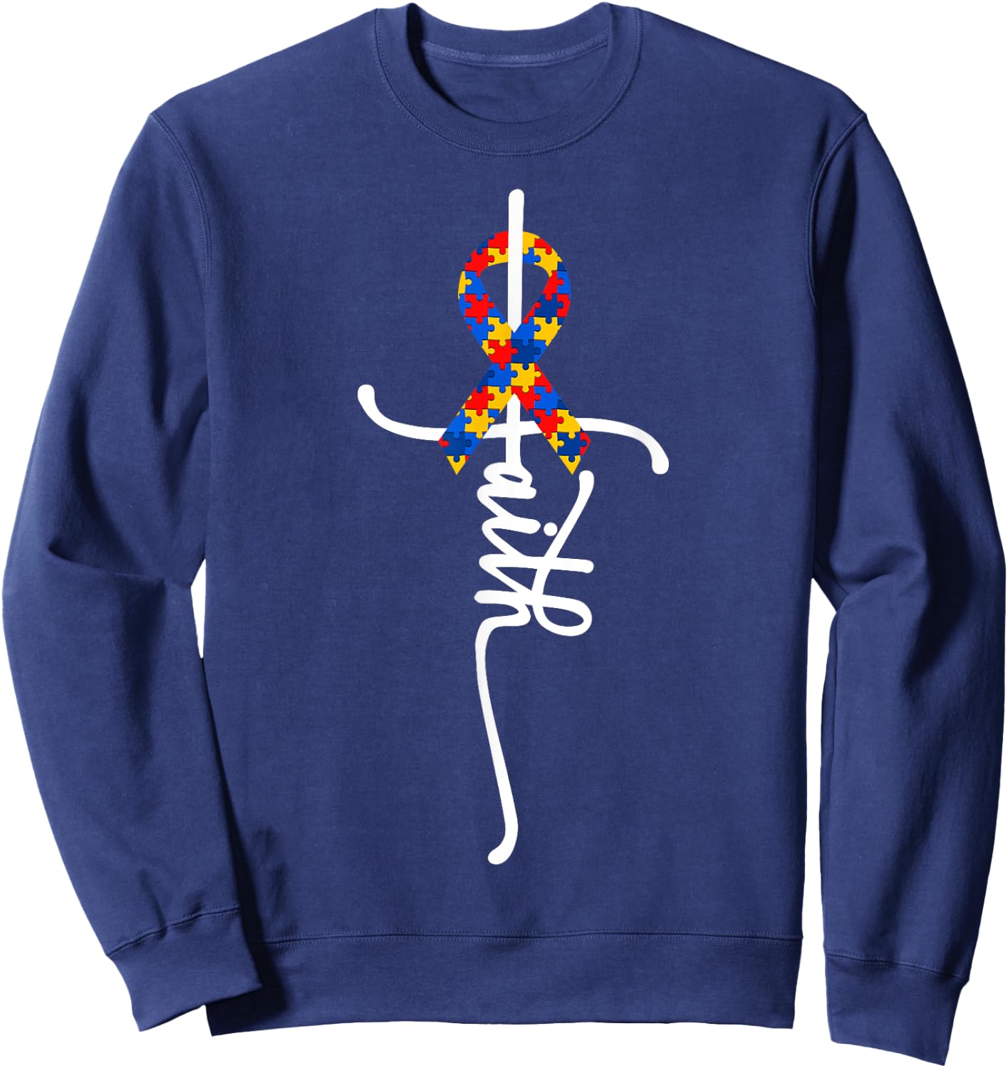 Autism Awareness Women Men Kids Autism Faith Autistic ASD Sweatshirt - Sweatshirt | Navy