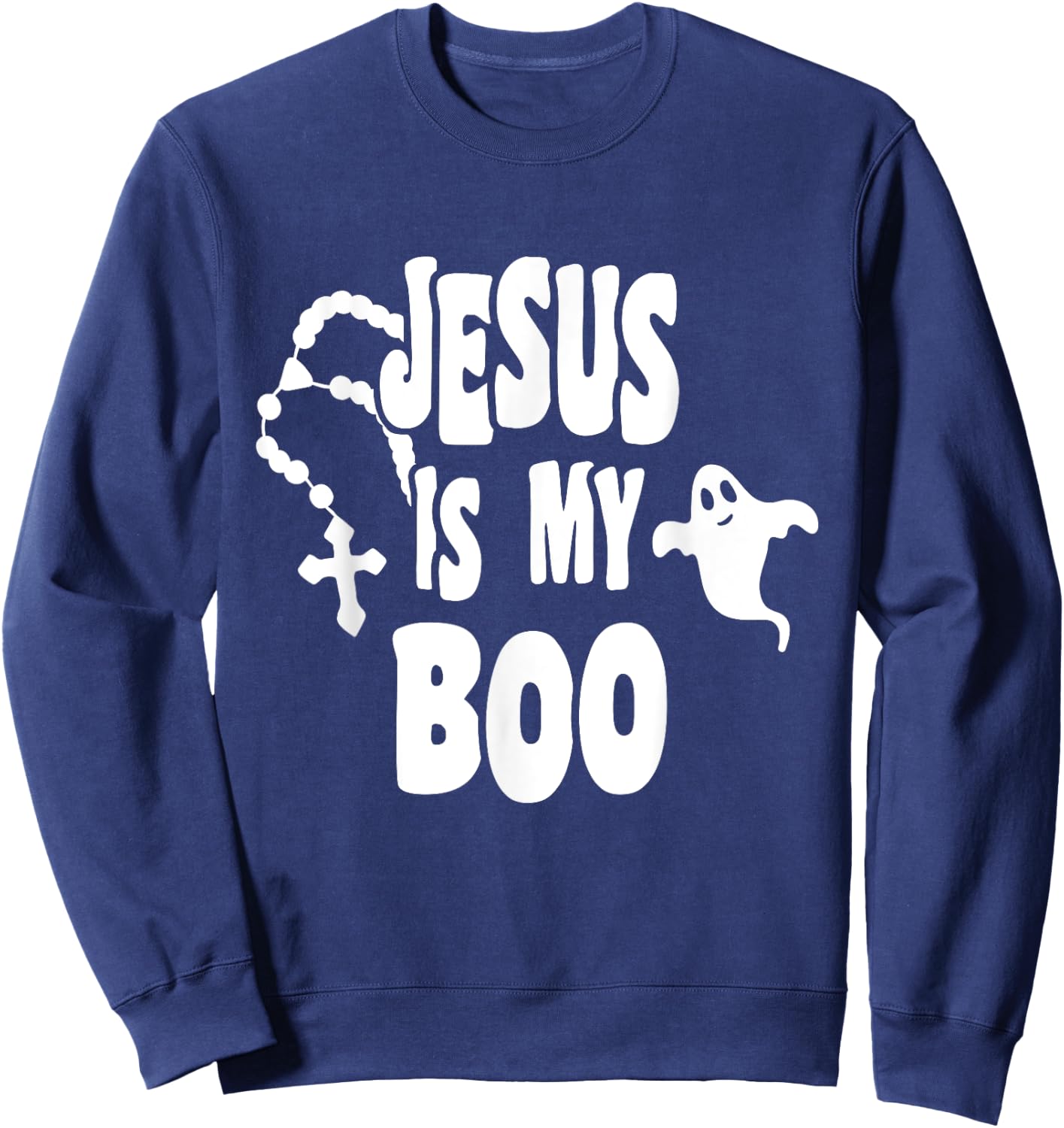 Jesus Is My Boo Ghost Christian Funny Halloween Retro Groovy Sweatshirt - Sweatshirt | Navy