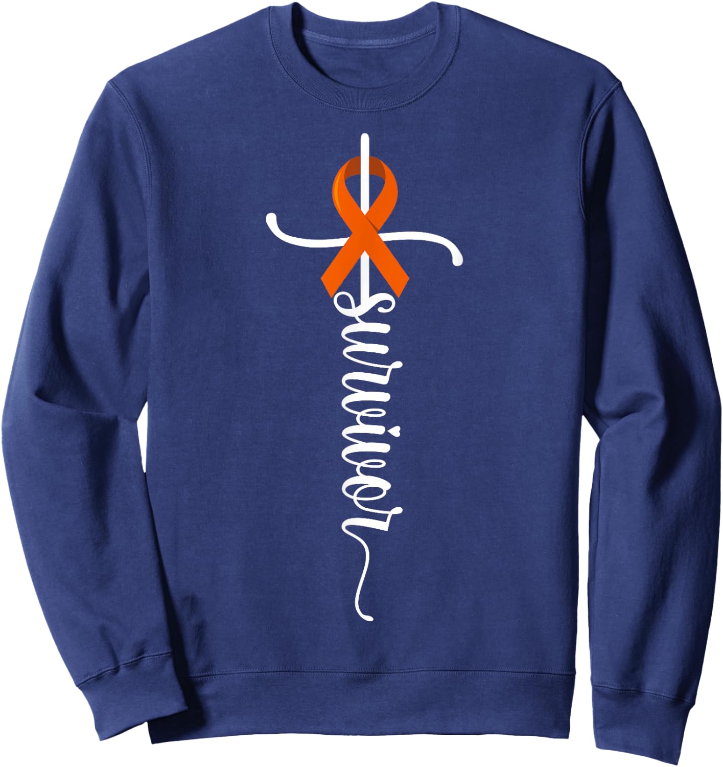 Survivor Christian Cross Warrior Orange Leukemia Cancer Sweatshirt - Sweatshirt | Navy