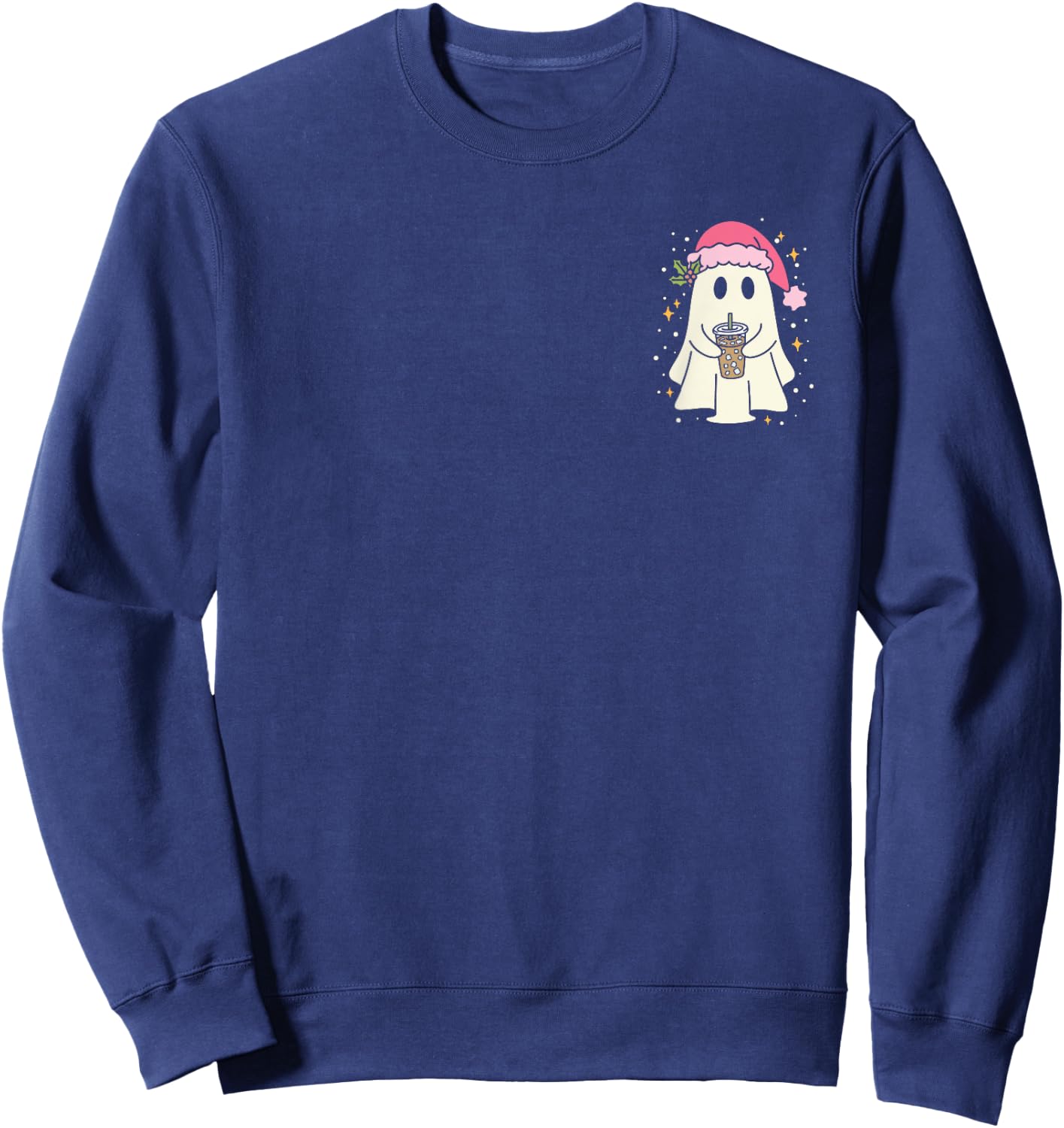 Cute Christmas Ghost Iced Coffee Sweatshirt - Sweatshirt | Navy