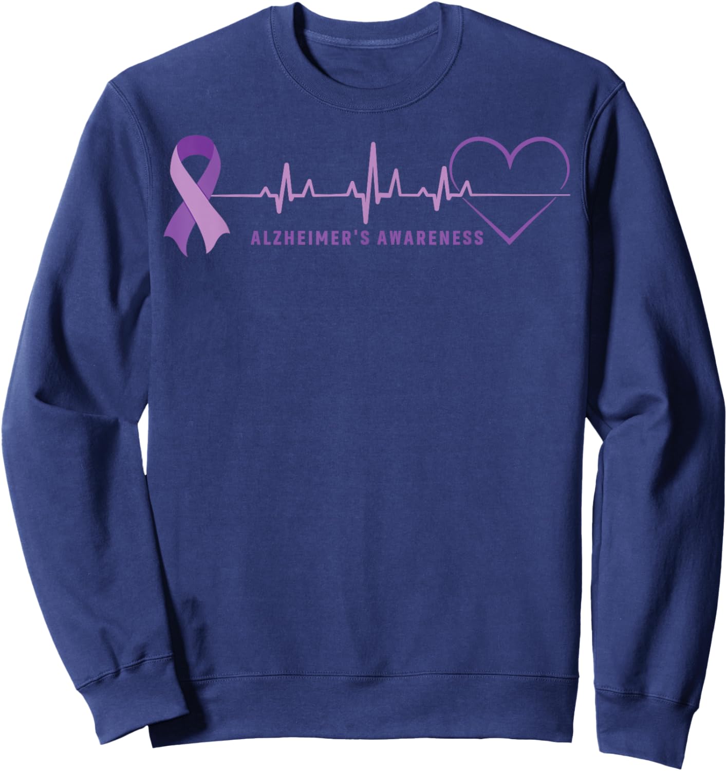 Alzheimer Disease Awareness Wear Alzheimer Ribbon Heartbeat Sweatshirt - Sweatshirt | Navy
