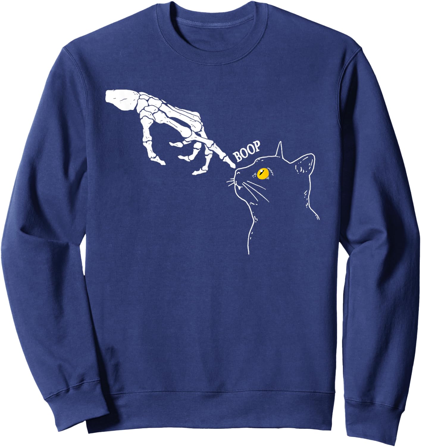 Skeleton Hand Cat Boop Black Cat Funny Feline Men Women Sweatshirt - Sweatshirt | Navy
