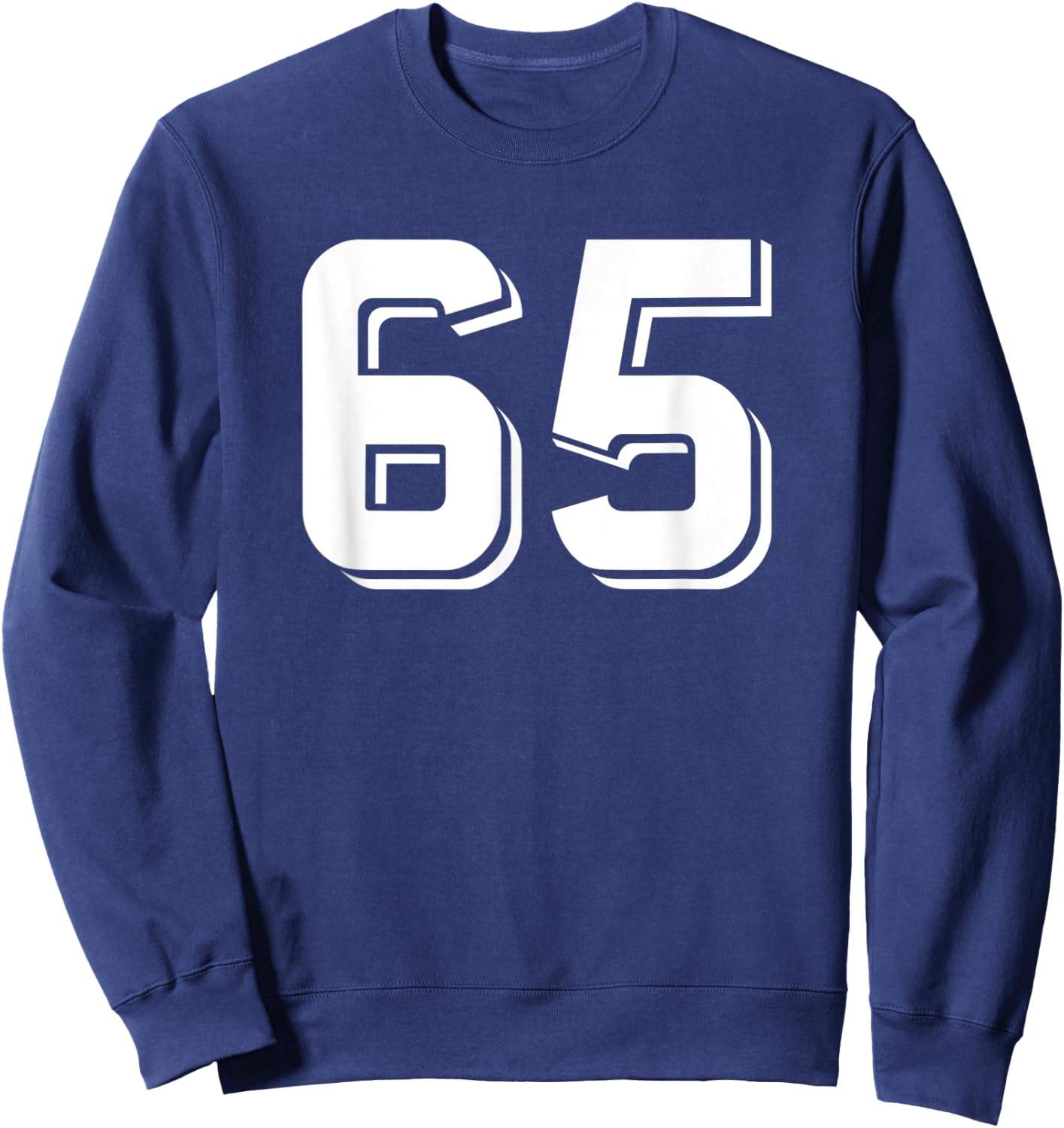 Number #65 Retro Sports Jersey Uniform White Lucky Number Sweatshirt - Sweatshirt | Navy