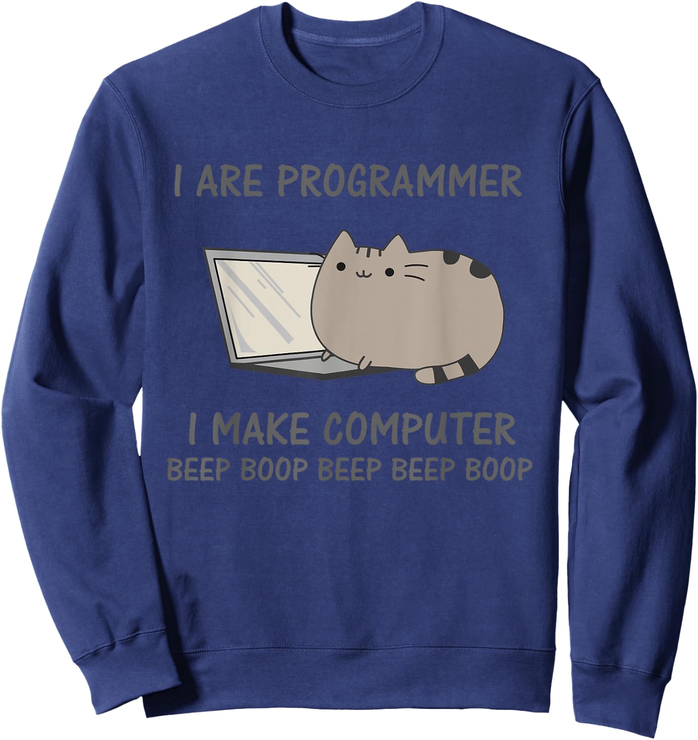 Cat Computer Kitten Informational Science Gift Men Women Girls Kids Sweatshirt - Sweatshirt | Navy