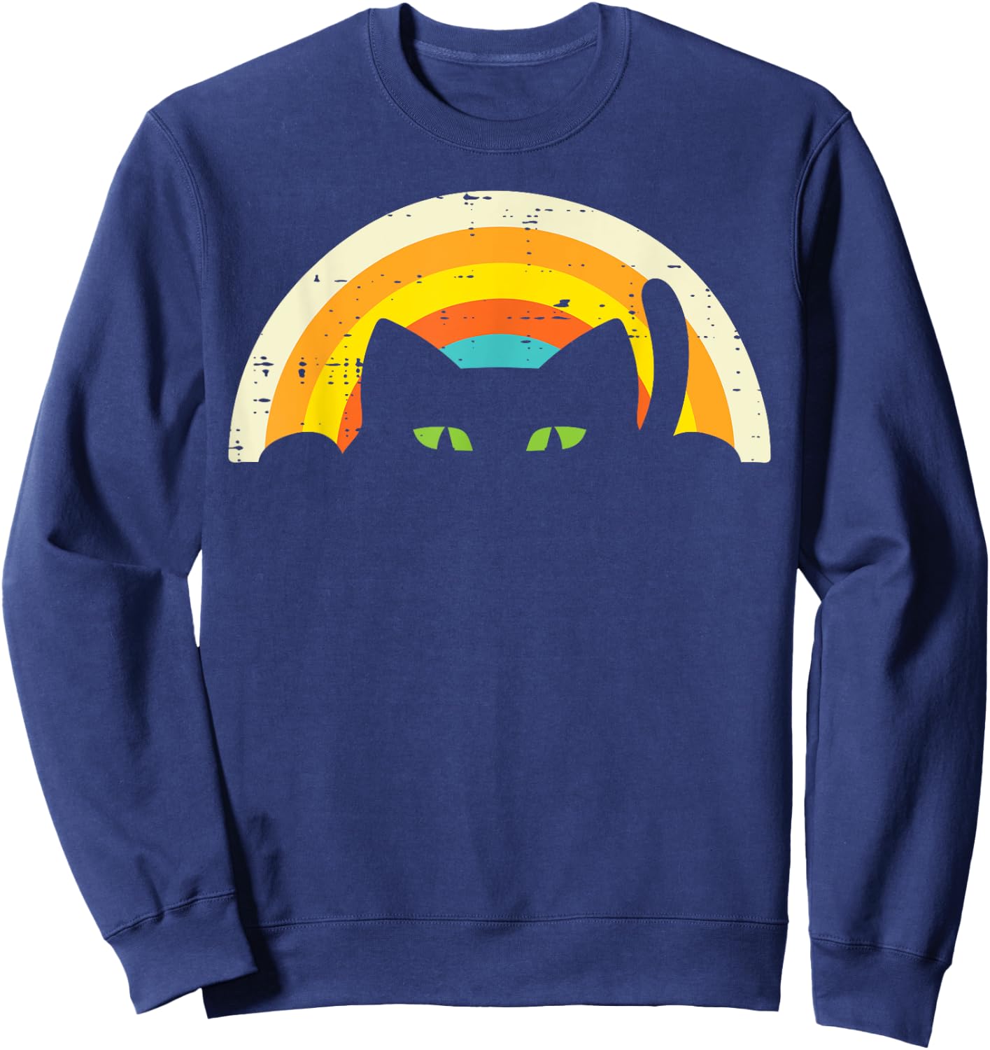 Peeping Black Cat Rainbow Vintage Halloween Men Women Kids Sweatshirt - Sweatshirt | Navy
