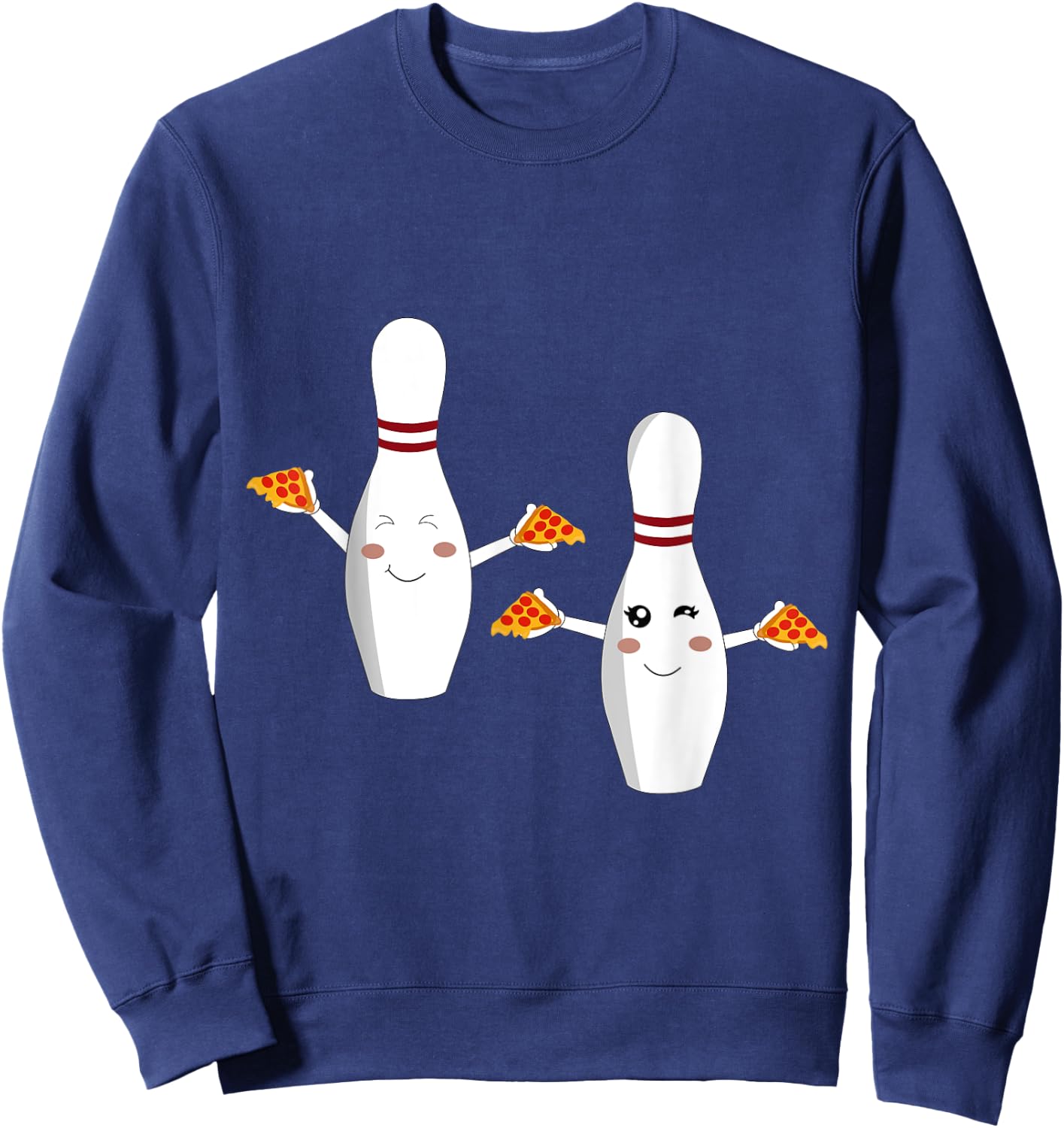 Funny Cute Bowling Pins Holding Pizza Slices Sweatshirt - Sweatshirt | Navy