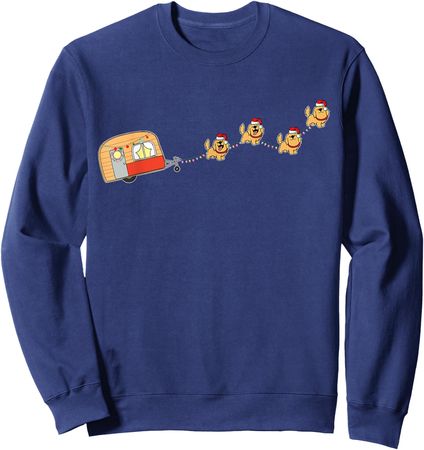 Camper Van Christmas Golden Retriever Sleigh X-mas Pajama Sweatshirt - Sweatshirt | Navy