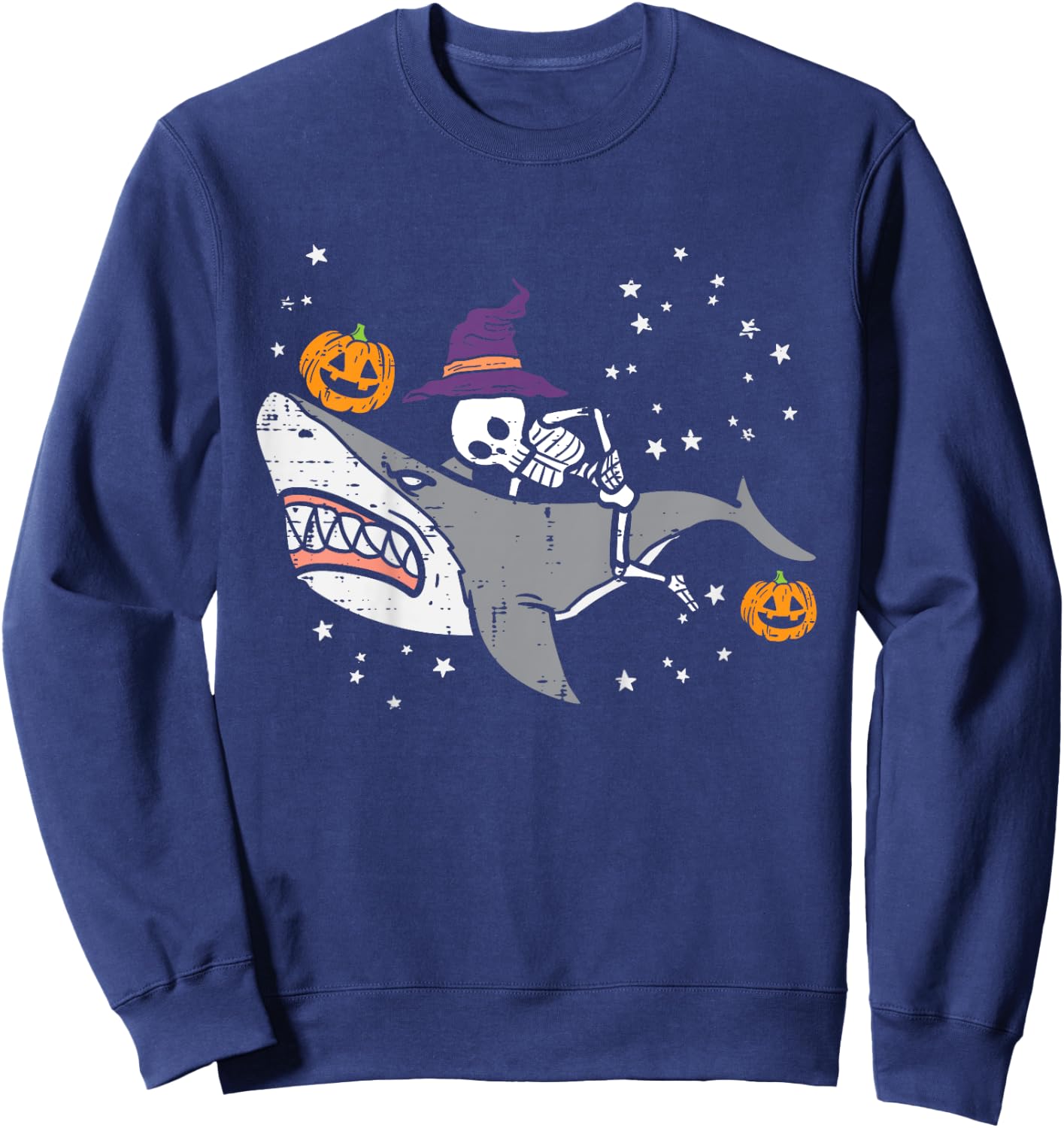 Kids Skeleton On Shark Cute Halloween Costume Toddler Boys Kids Sweatshirt - Sweatshirt | Navy