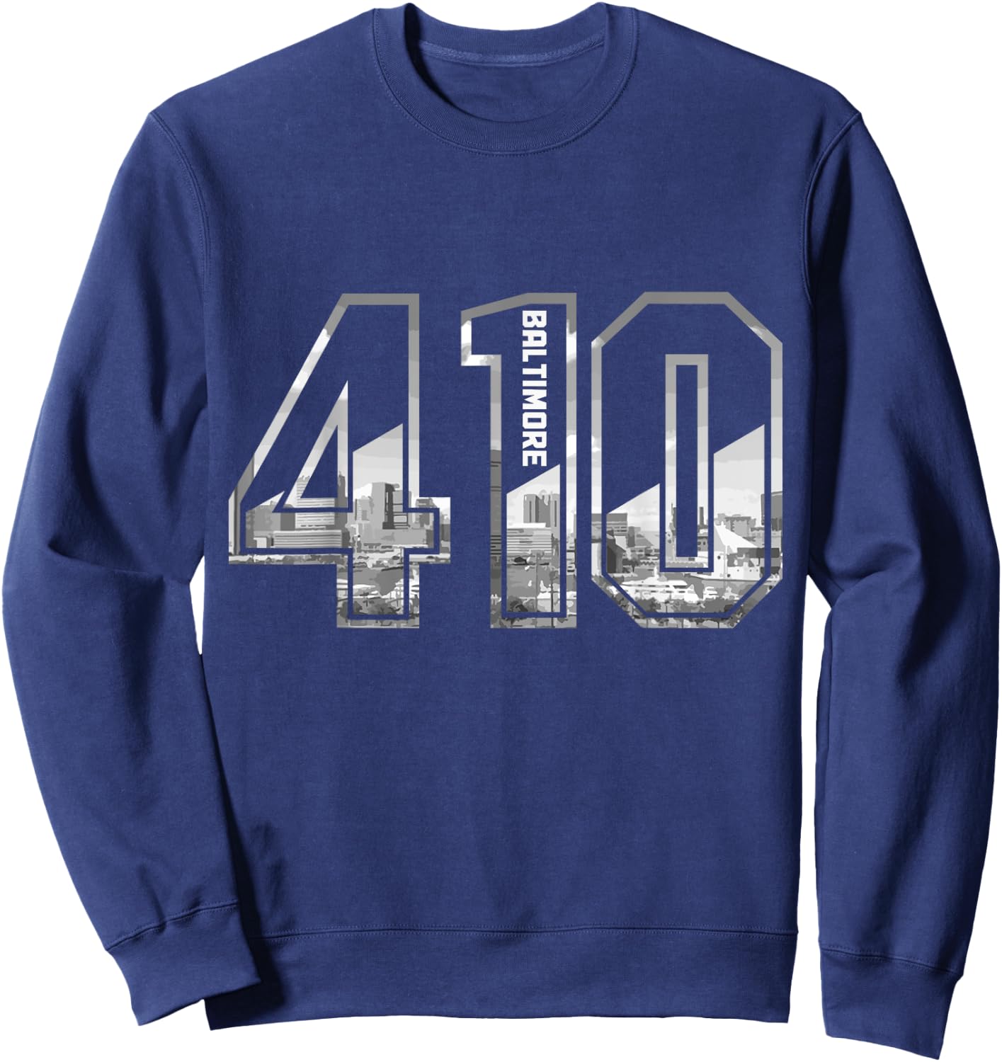 Baltimore Maryland 410 Area Code Pride Skyline Vintage Sweatshirt - Sweatshirt | Navy