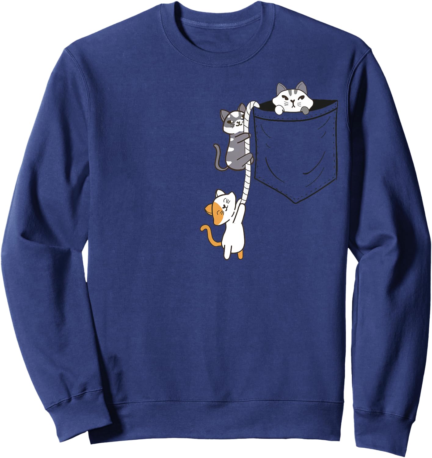 For Cat and Kitten Lovers Cute Kawaii Baby Cats In Pocket Men Women Girls Kids Sweatshirt - Sweatshirt | Navy
