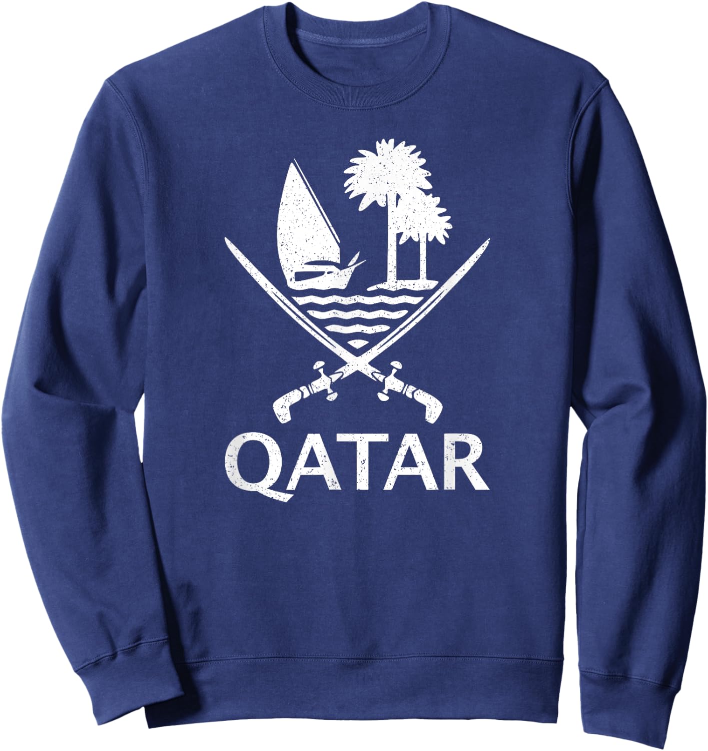 Qatar Flag Qatari Emblem Arms Sweatshirt - Sweatshirt | Navy