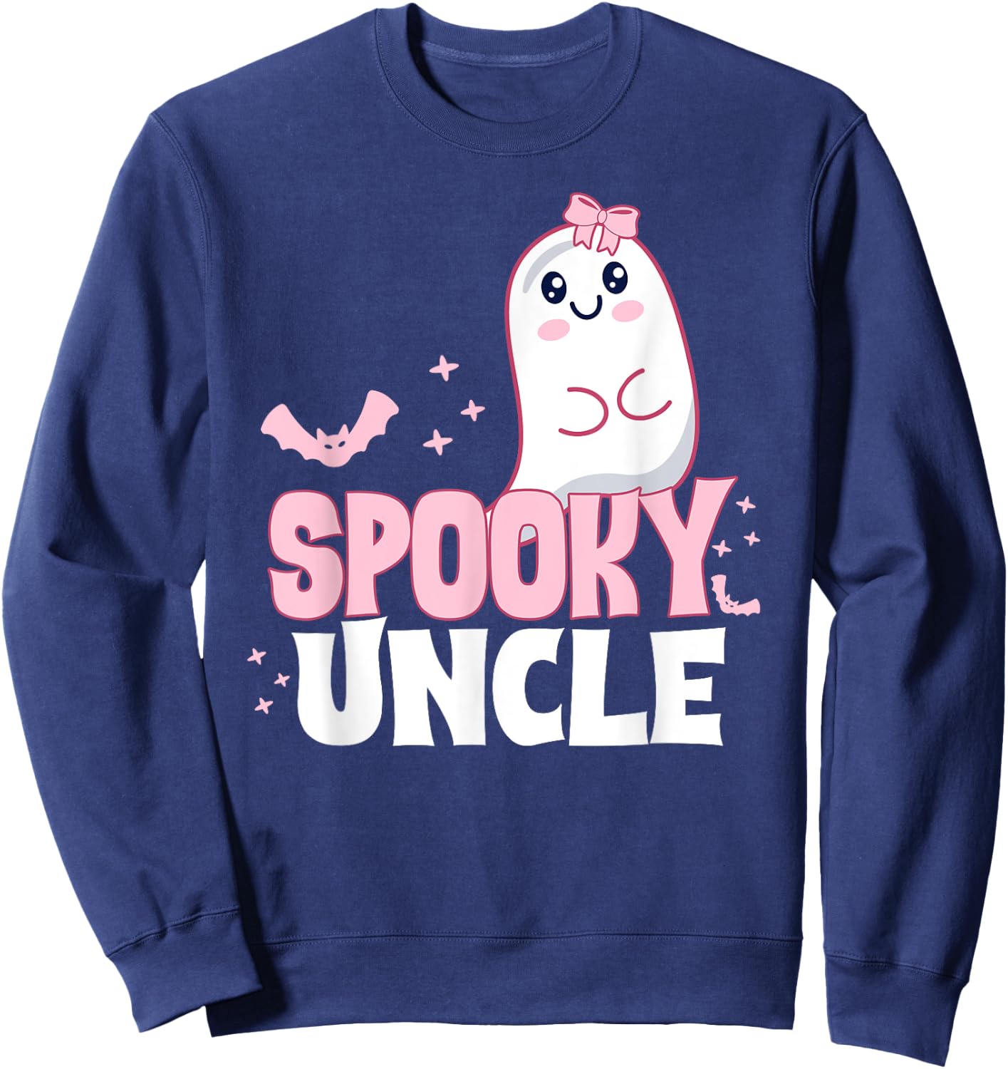 Spooky Uncle Family Cute Pink White Ghost Boo Halloween Sweatshirt - Sweatshirt | Navy