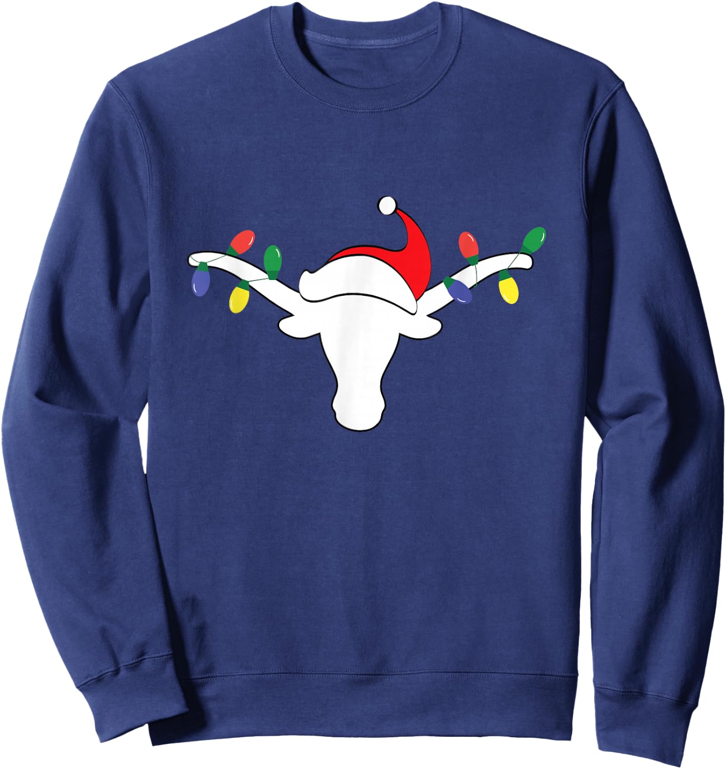 White Longhorn Christmas Lights Santa hat Horn Antlers Sweatshirt - Sweatshirt | Navy