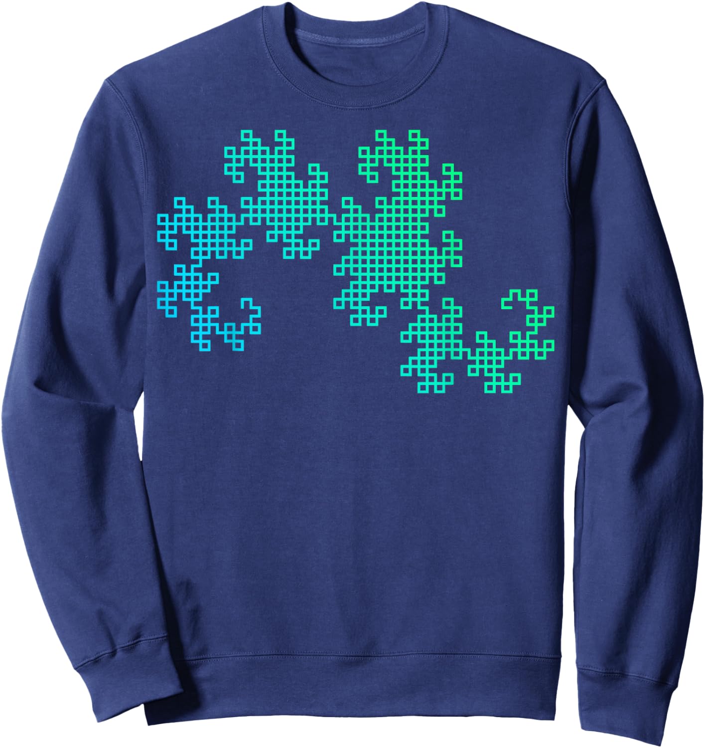 Nerdy Dragon Curve Fractal Geometry Math Teacher Blue Green Women Girls Kids Sweatshirt - Sweatshirt | Navy