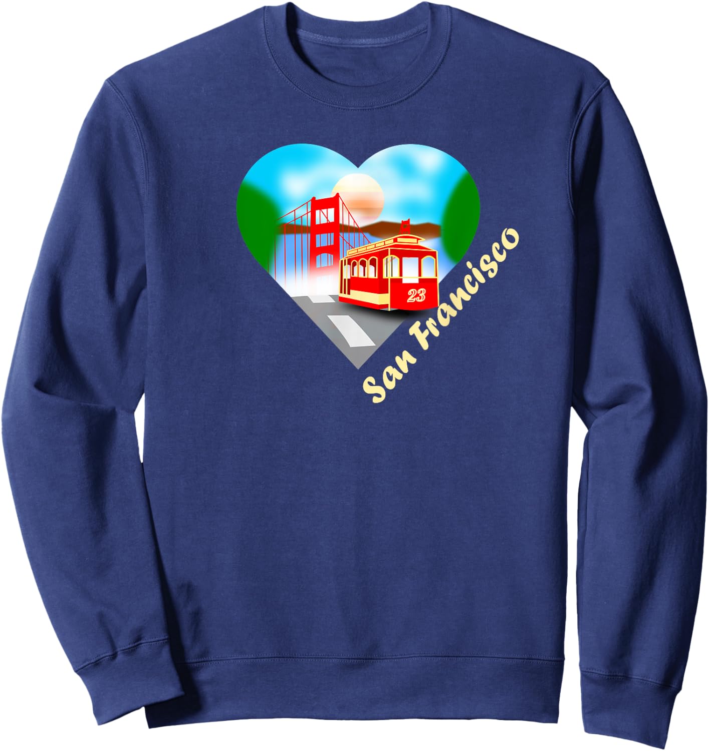 San Francisco Heart with trolley and Golden Gate Sweatshirt - Sweatshirt | Navy