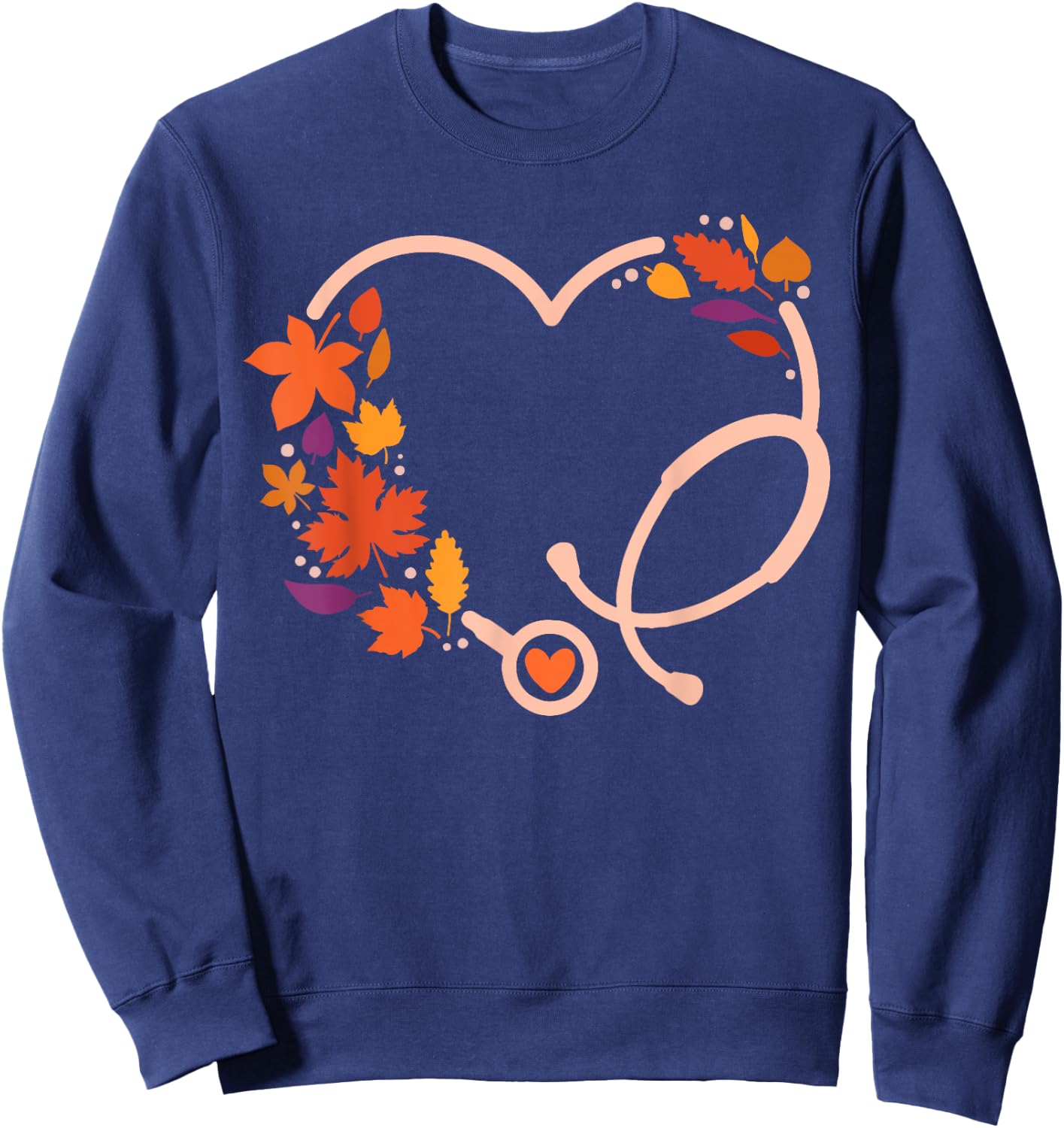 Fall Stethoscope Nurse Thanksgiving Nursing Autumn Scrub Top Sweatshirt - Sweatshirt | Navy