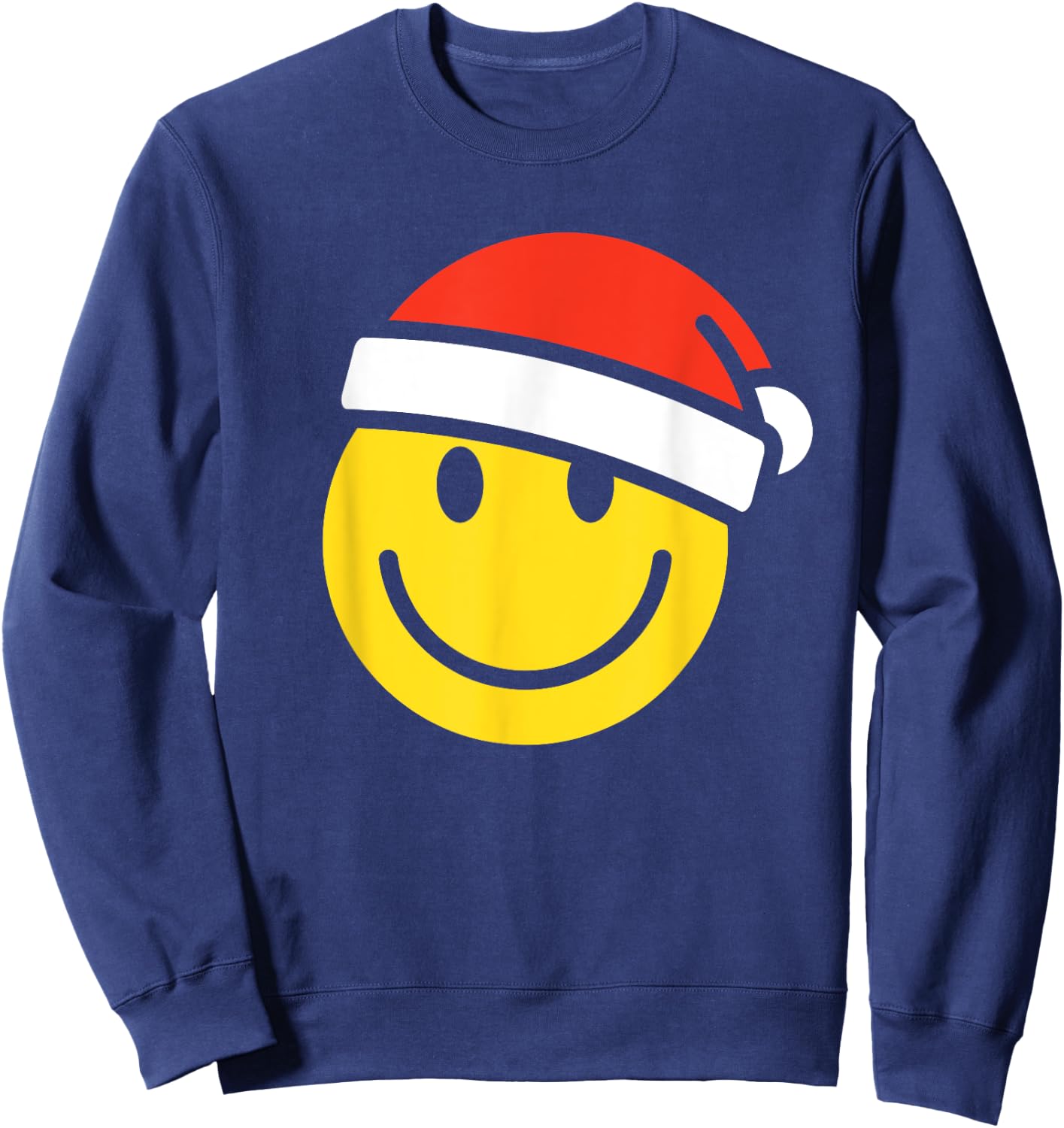 Yellow Smile Face Christmas Shirt Santa Hat Xmas Happy Face Sweatshirt - Sweatshirt | Navy