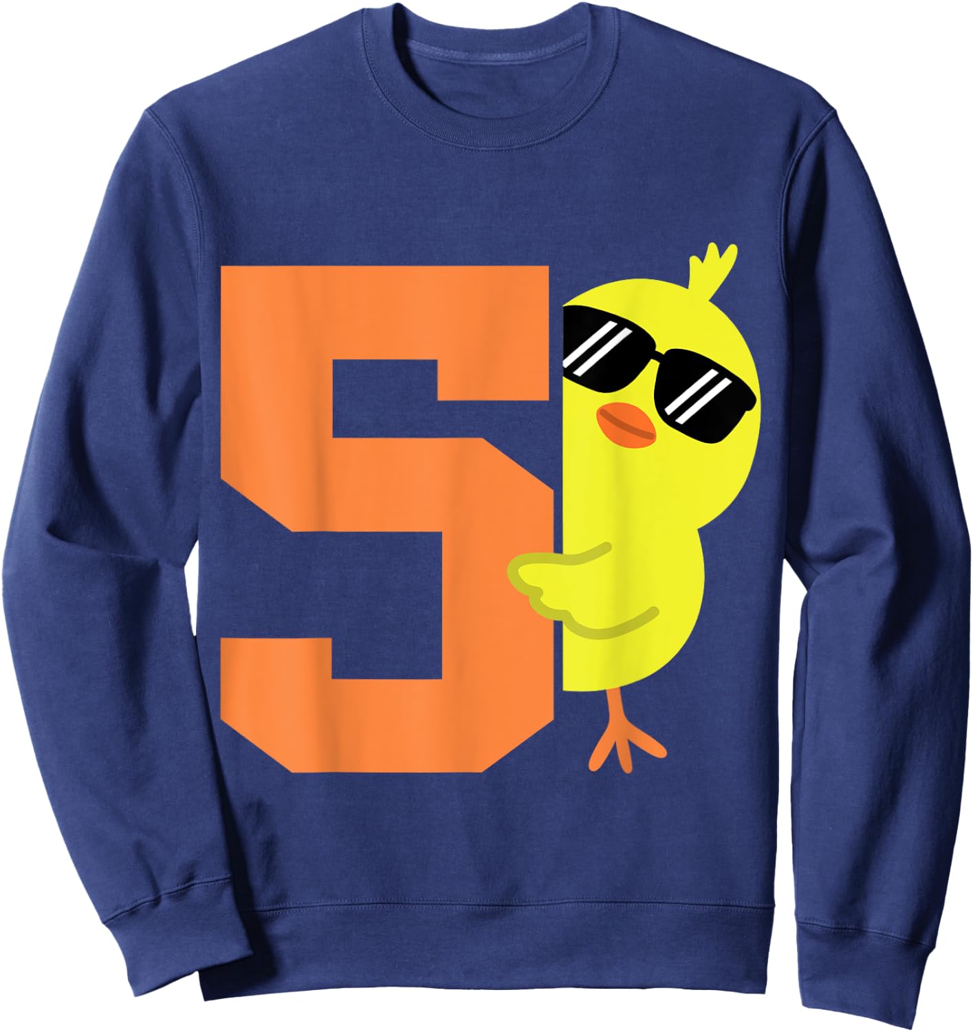 Kids 5th Birthday Chicken Themed Cute 5 Year Old Boys Chick Sweatshirt - Sweatshirt | Navy
